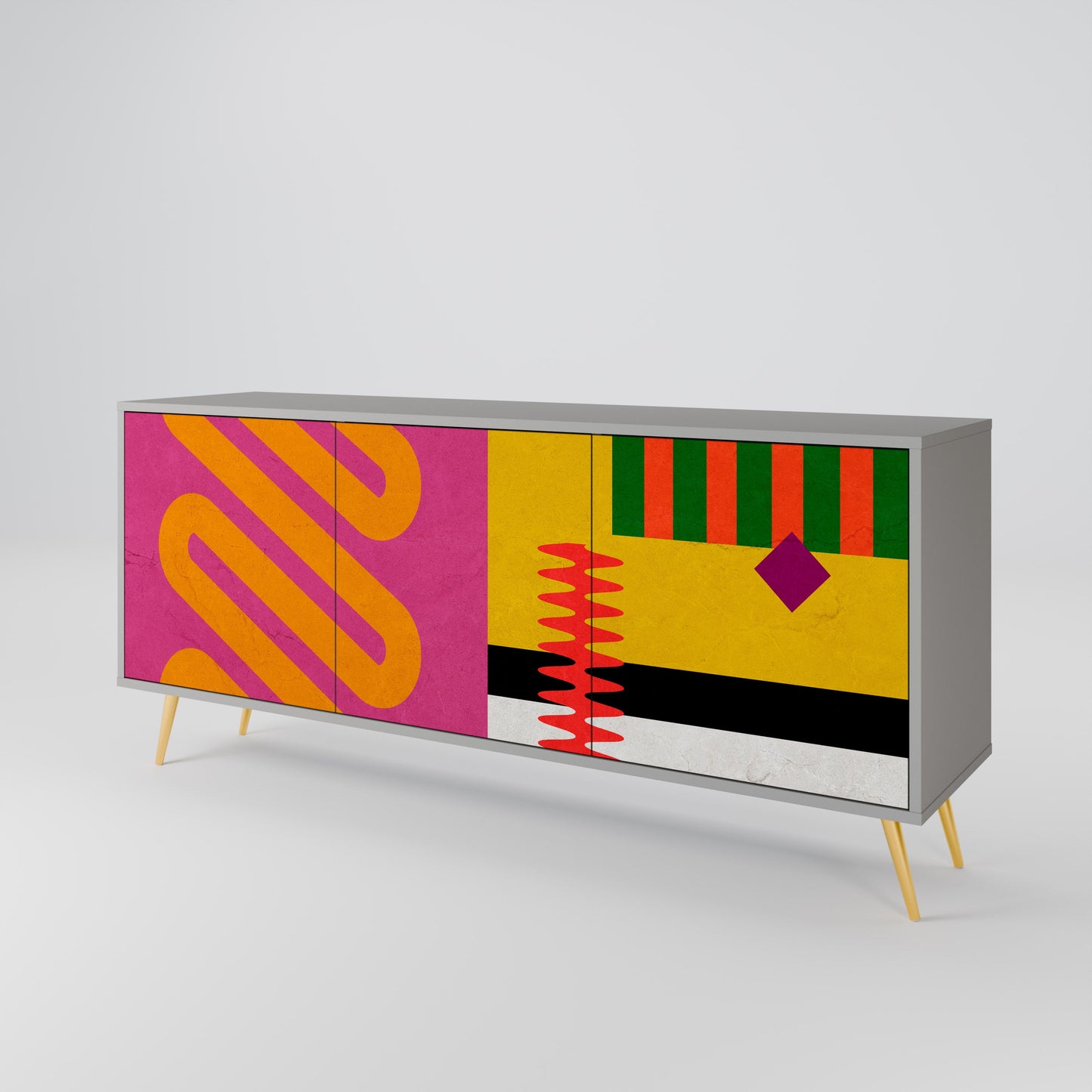 VIVID ART 3-Door Sideboard in Grey Finish