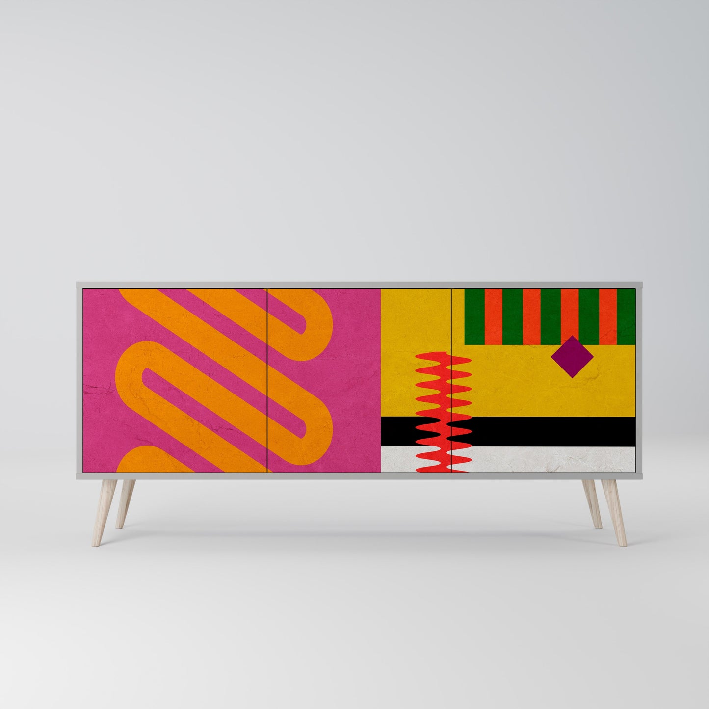 VIVID ART 3-Door Sideboard in Grey Finish