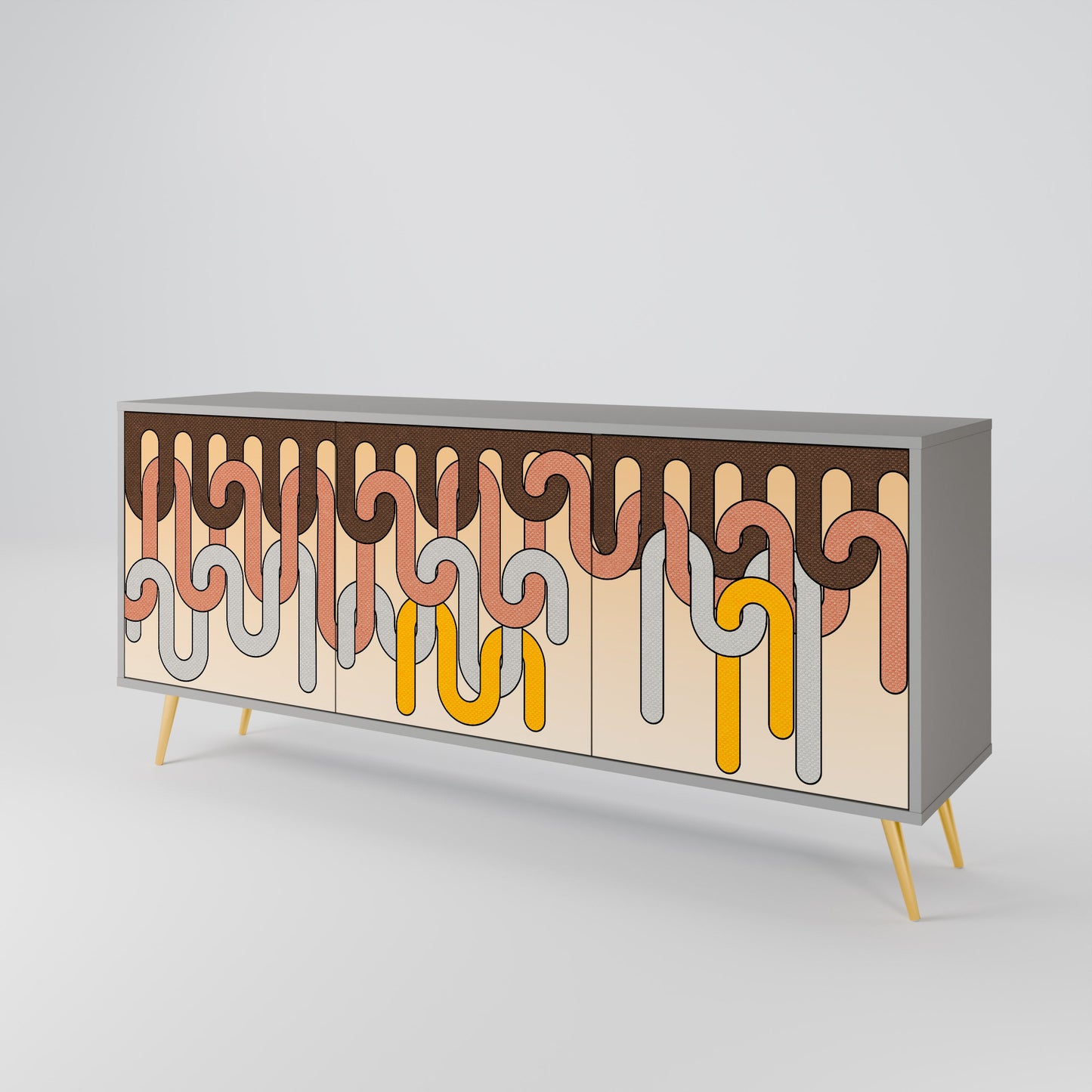 COLORFUL STRINGS 3-Door Sideboard in Grey Finish