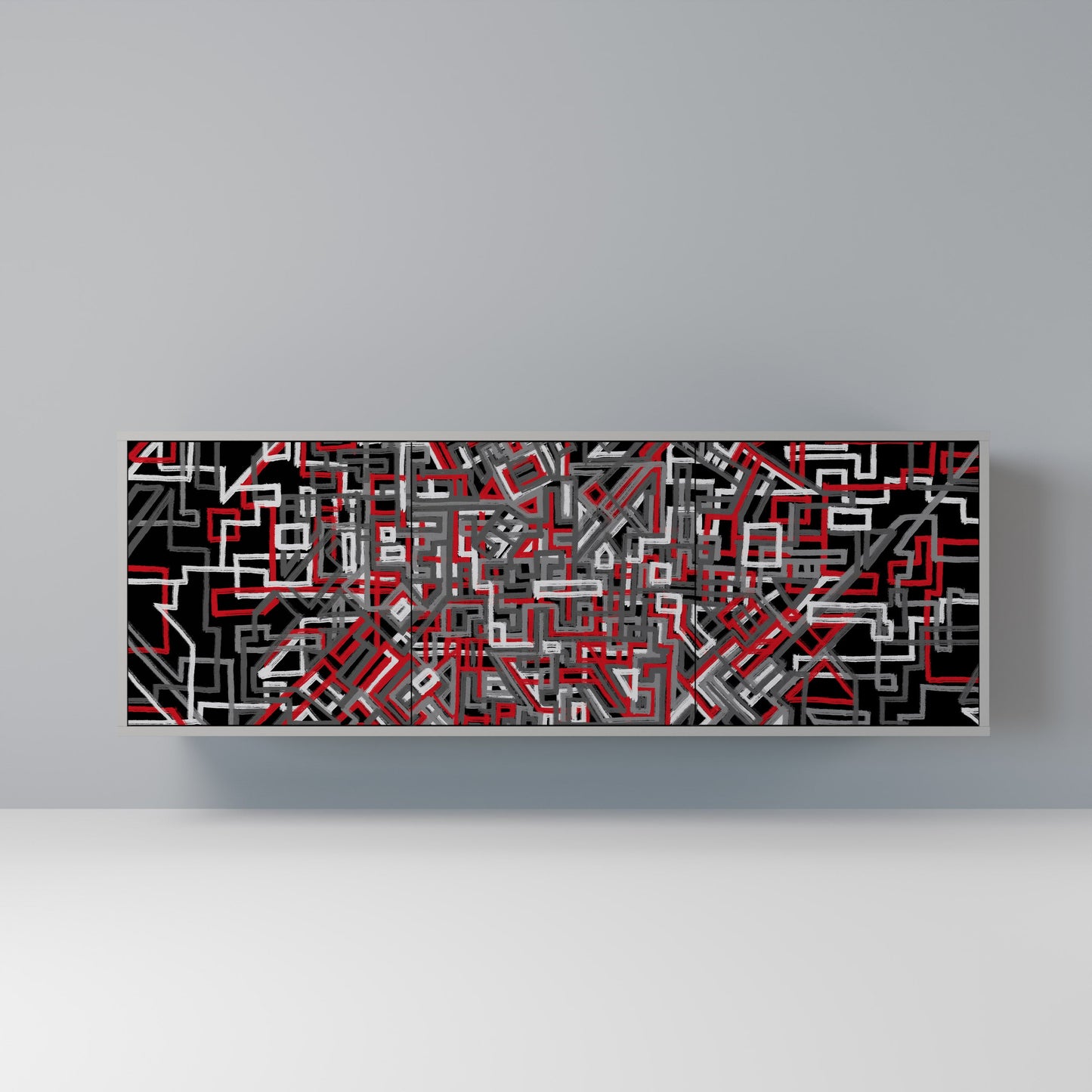 Credenza BROKEN LINES a 3 ante in finitura grigia