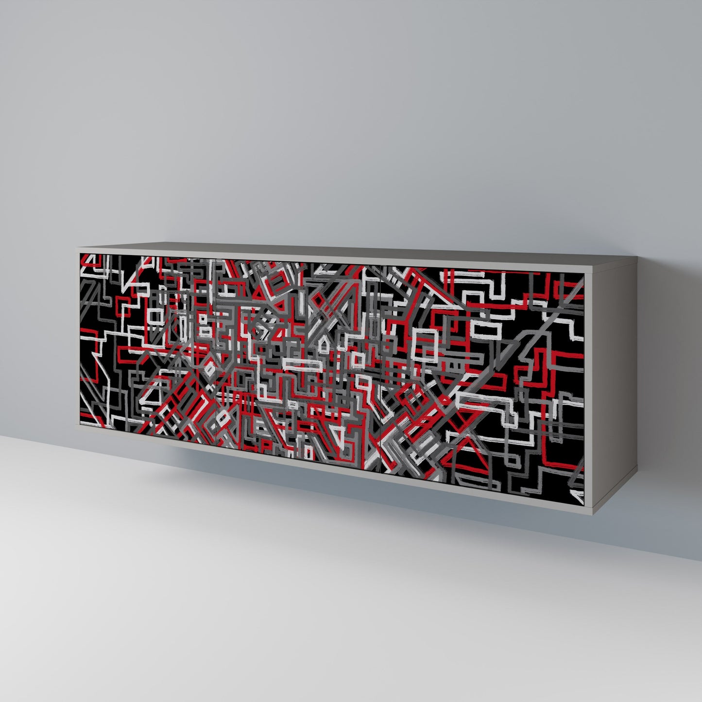 Credenza BROKEN LINES a 3 ante in finitura grigia