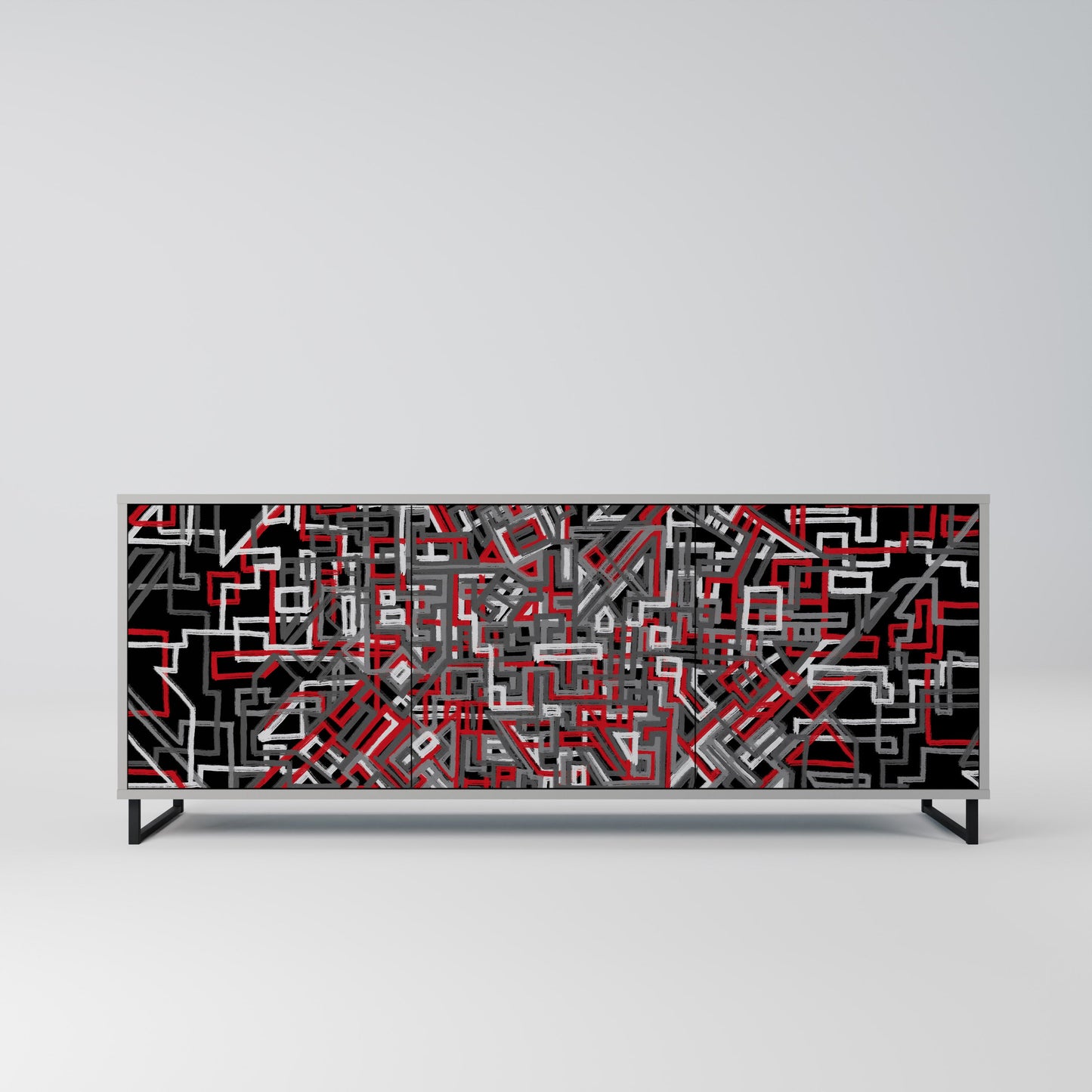 Credenza BROKEN LINES a 3 ante in finitura grigia