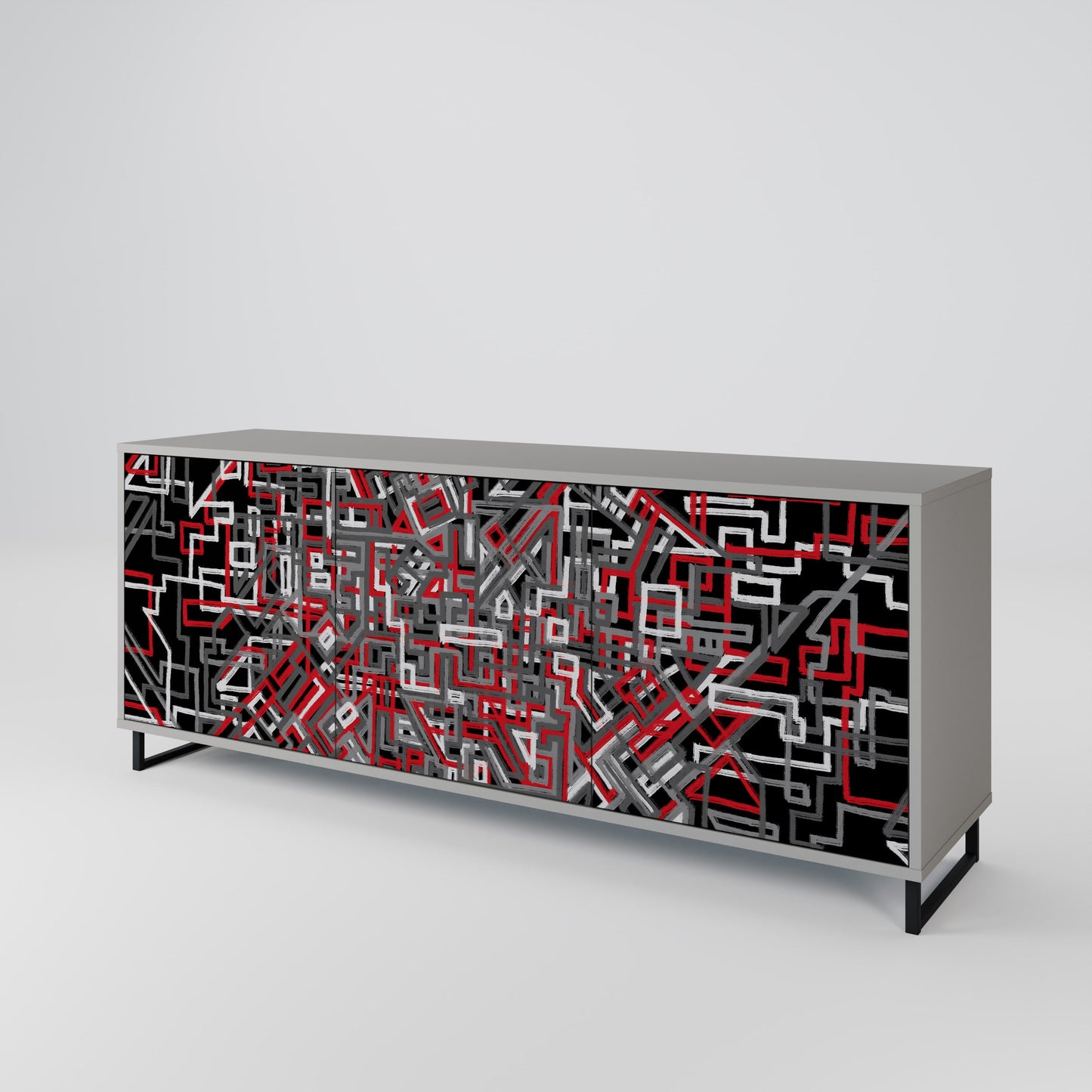 Credenza BROKEN LINES a 3 ante in finitura grigia