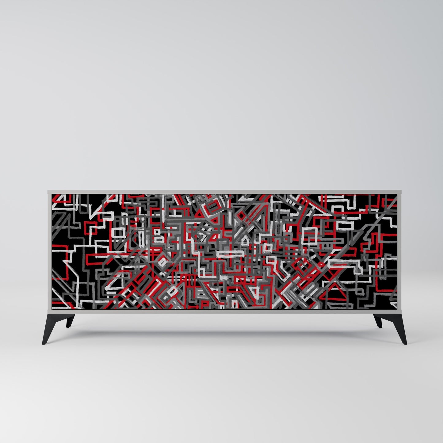 Credenza BROKEN LINES a 3 ante in finitura grigia
