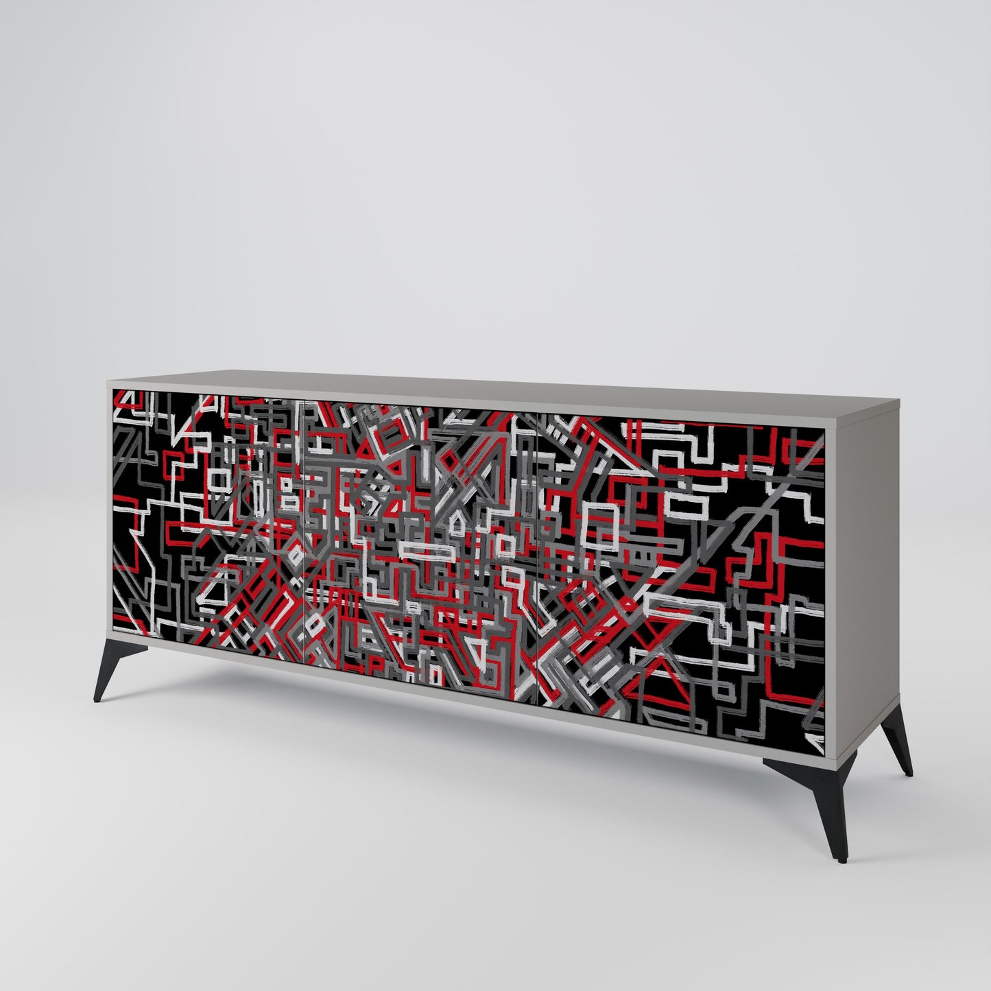 Credenza BROKEN LINES a 3 ante in finitura grigia