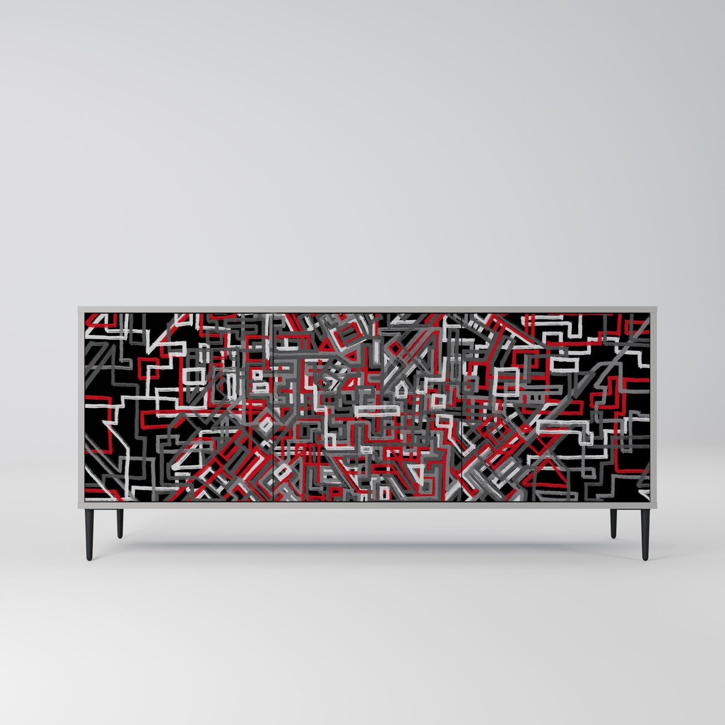 Credenza BROKEN LINES a 3 ante in finitura grigia