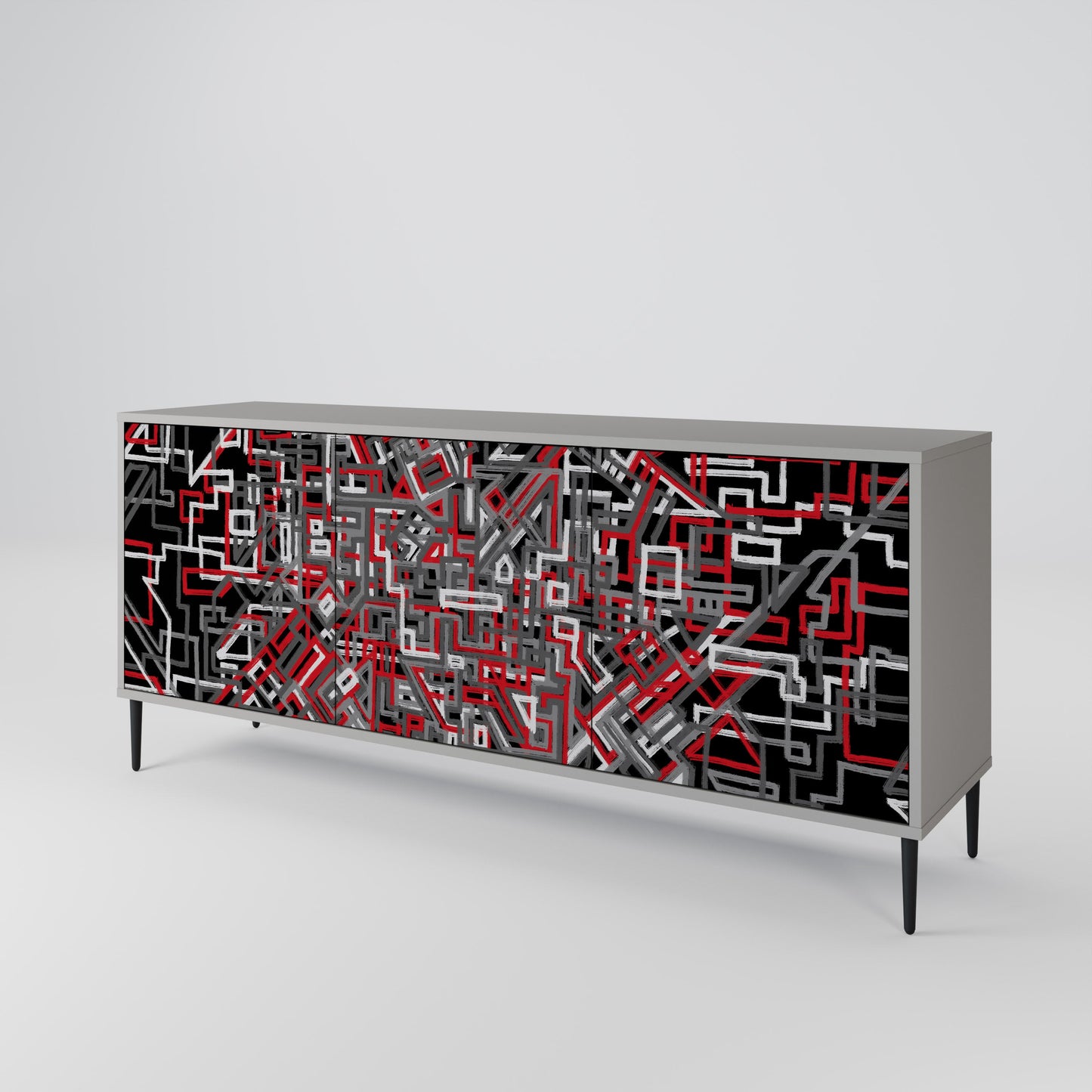 Credenza BROKEN LINES a 3 ante in finitura grigia