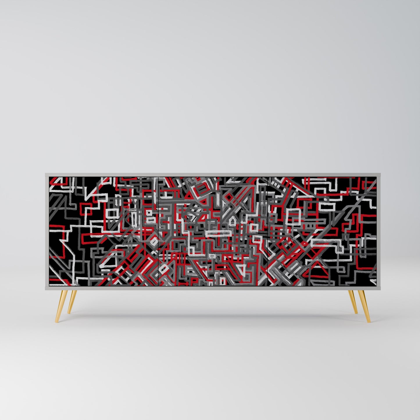 Credenza BROKEN LINES a 3 ante in finitura grigia