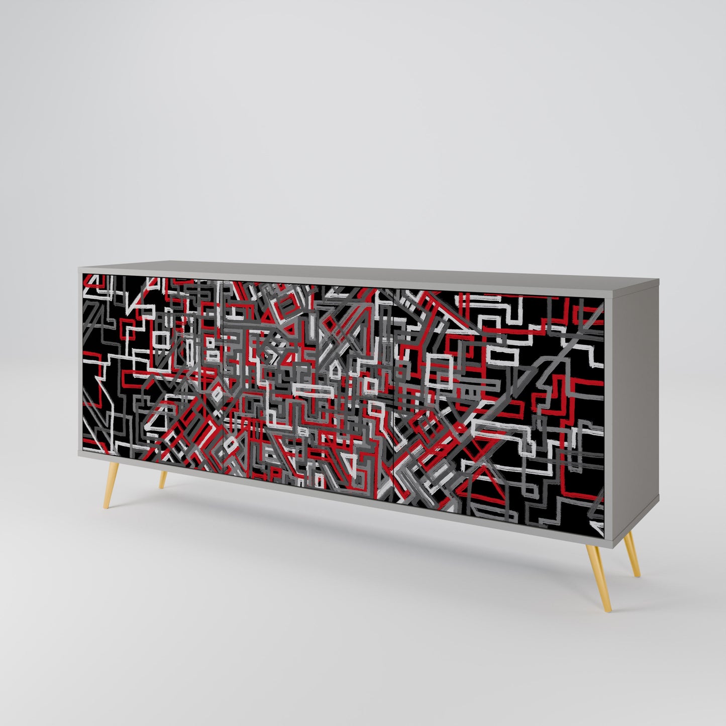 Credenza BROKEN LINES a 3 ante in finitura grigia