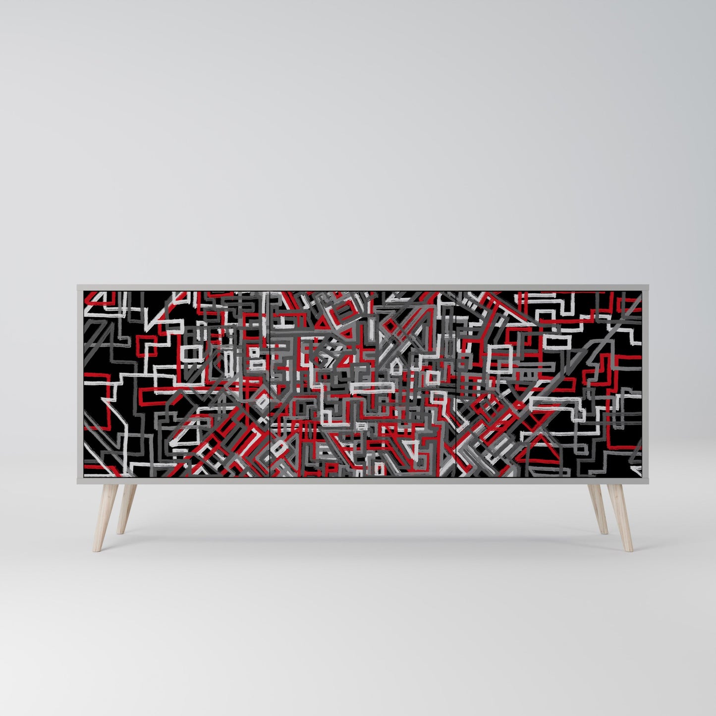 Credenza BROKEN LINES a 3 ante in finitura grigia