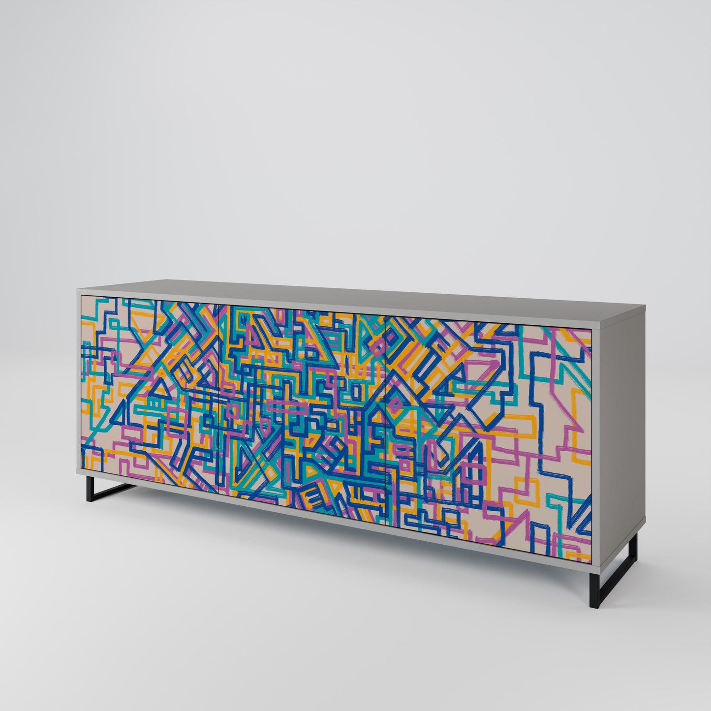 MEMORIES MAP 3-Door Sideboard in Grey Finish