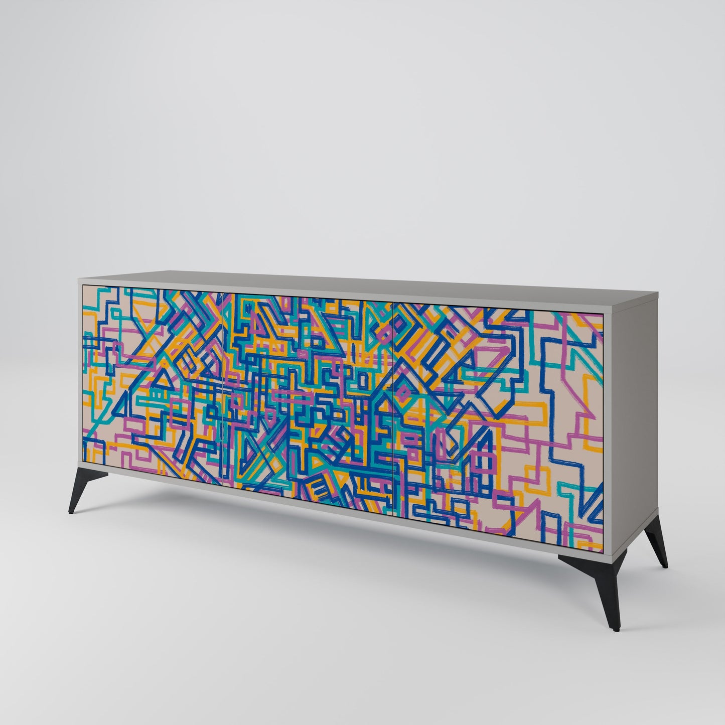 MEMORIES MAP 3-Door Sideboard in Grey Finish
