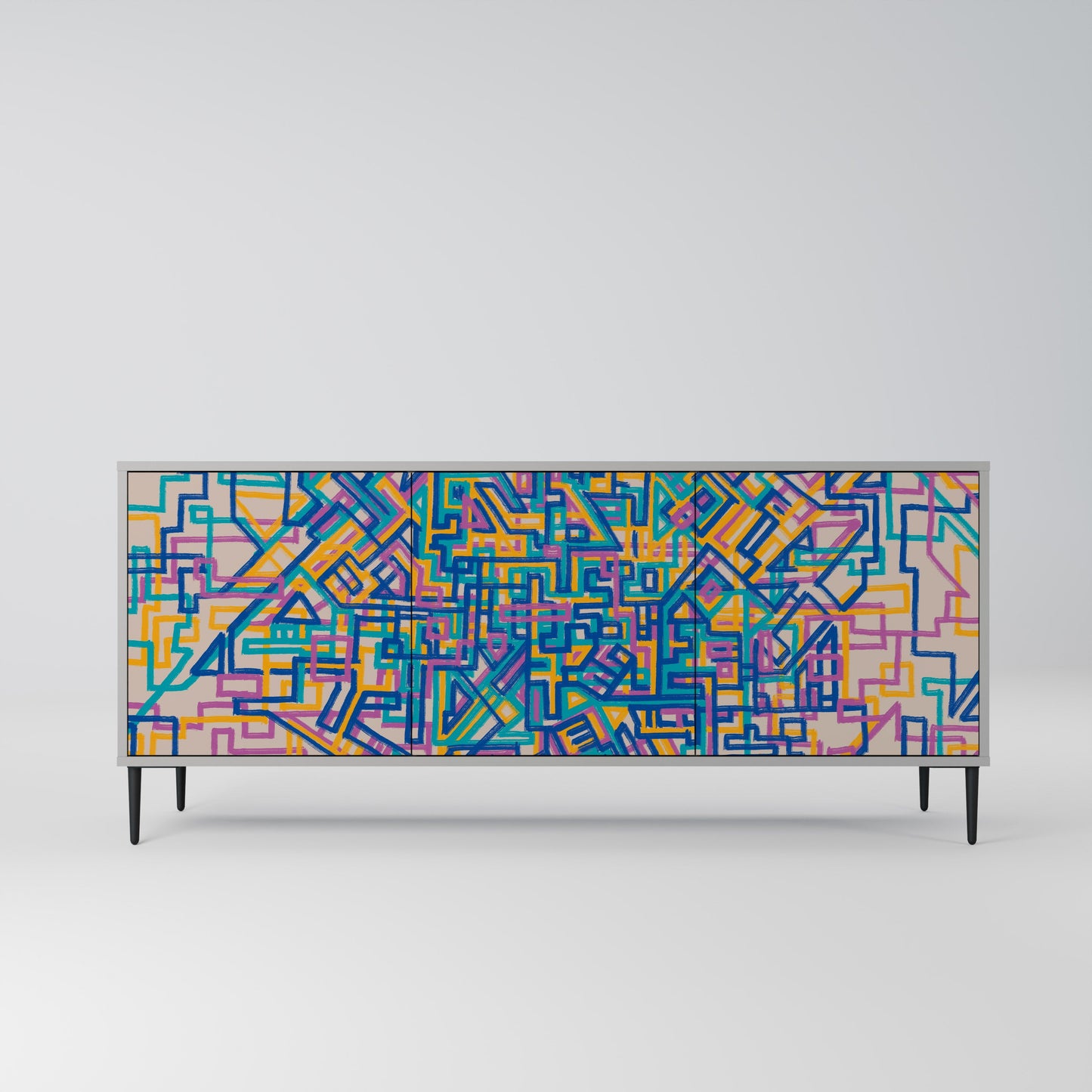 MEMORIES MAP 3-Door Sideboard in Grey Finish