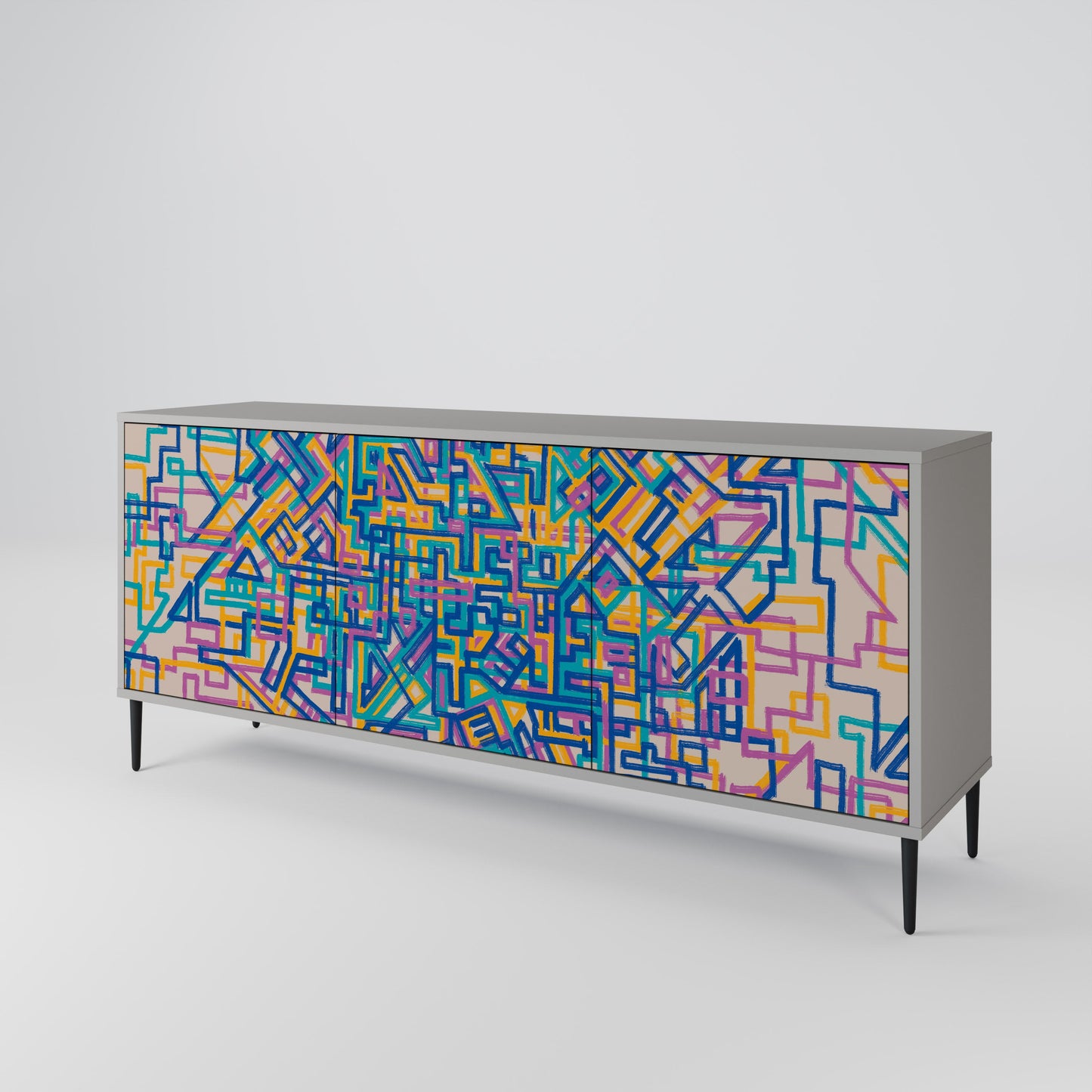 MEMORIES MAP 3-Door Sideboard in Grey Finish