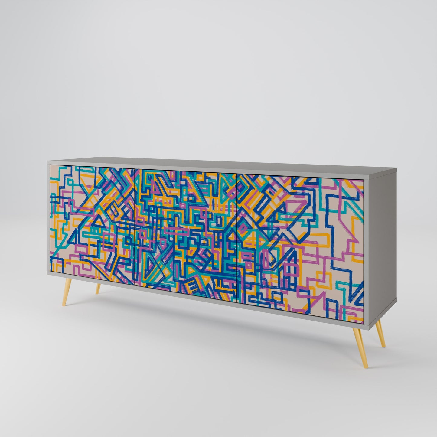 MEMORIES MAP 3-Door Sideboard in Grey Finish