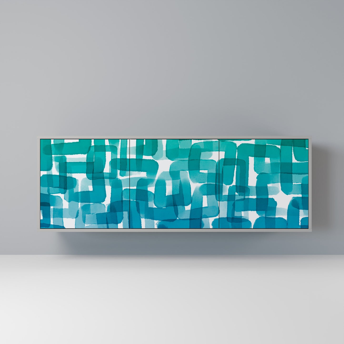 TURQUOISE RECTANGLES 3-Door Sideboard in Grey Finish