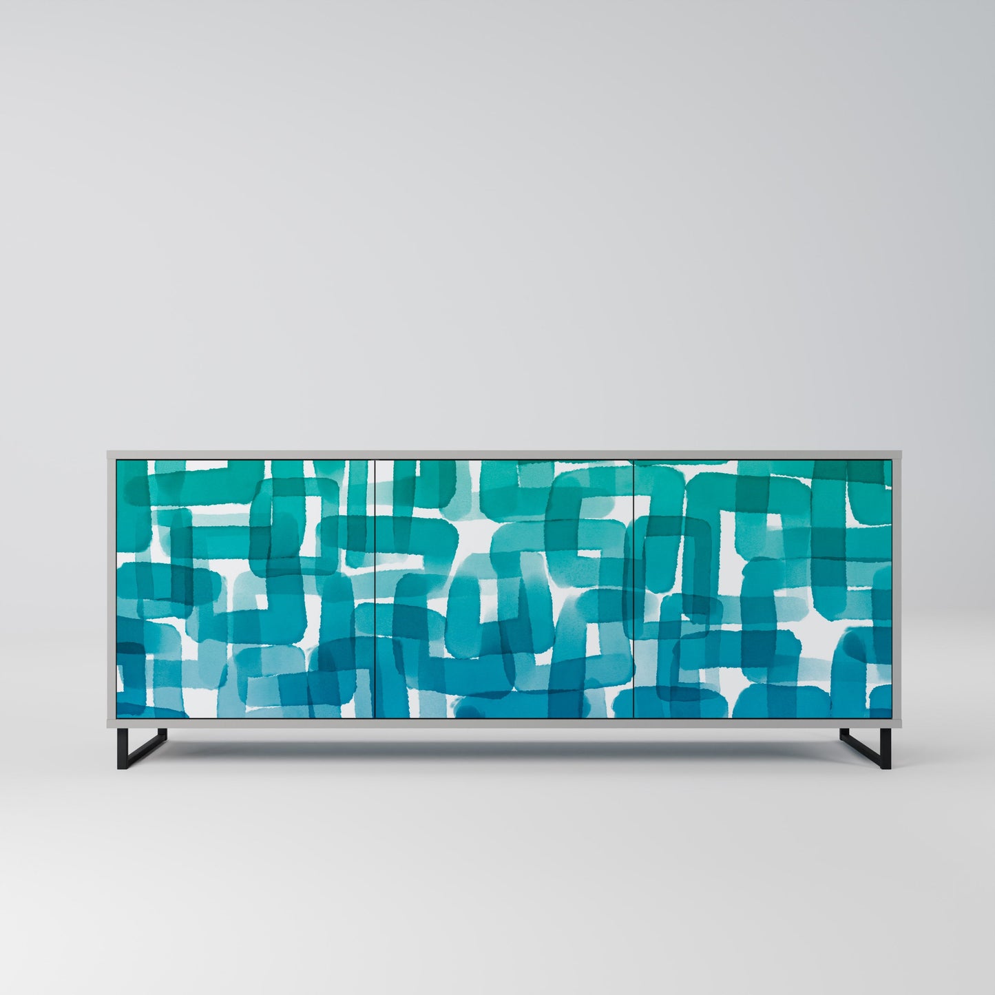 TURQUOISE RECTANGLES 3-Door Sideboard in Grey Finish