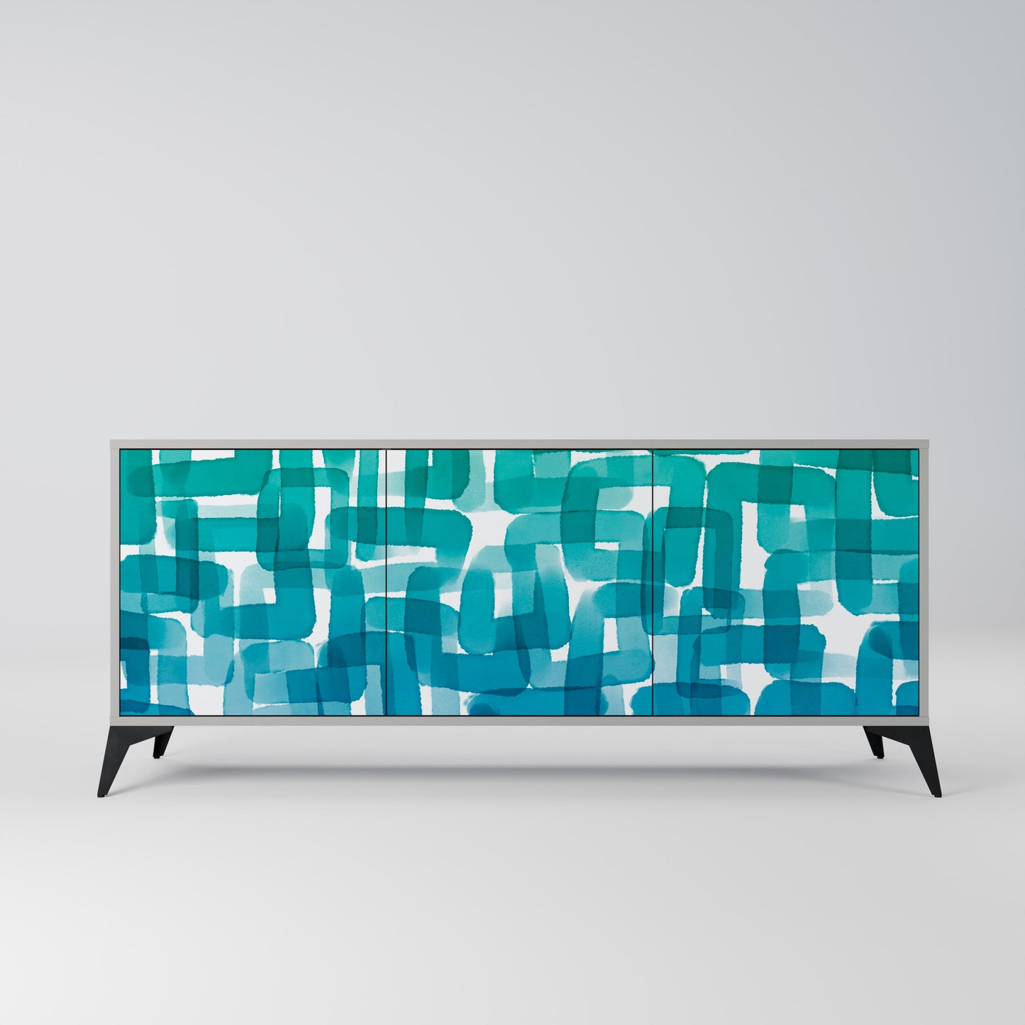 TURQUOISE RECTANGLES 3-Door Sideboard in Grey Finish