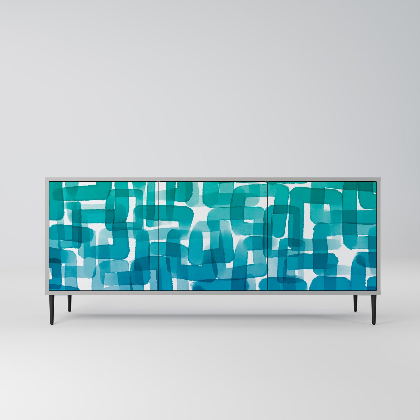 TURQUOISE RECTANGLES 3-Door Sideboard in Grey Finish