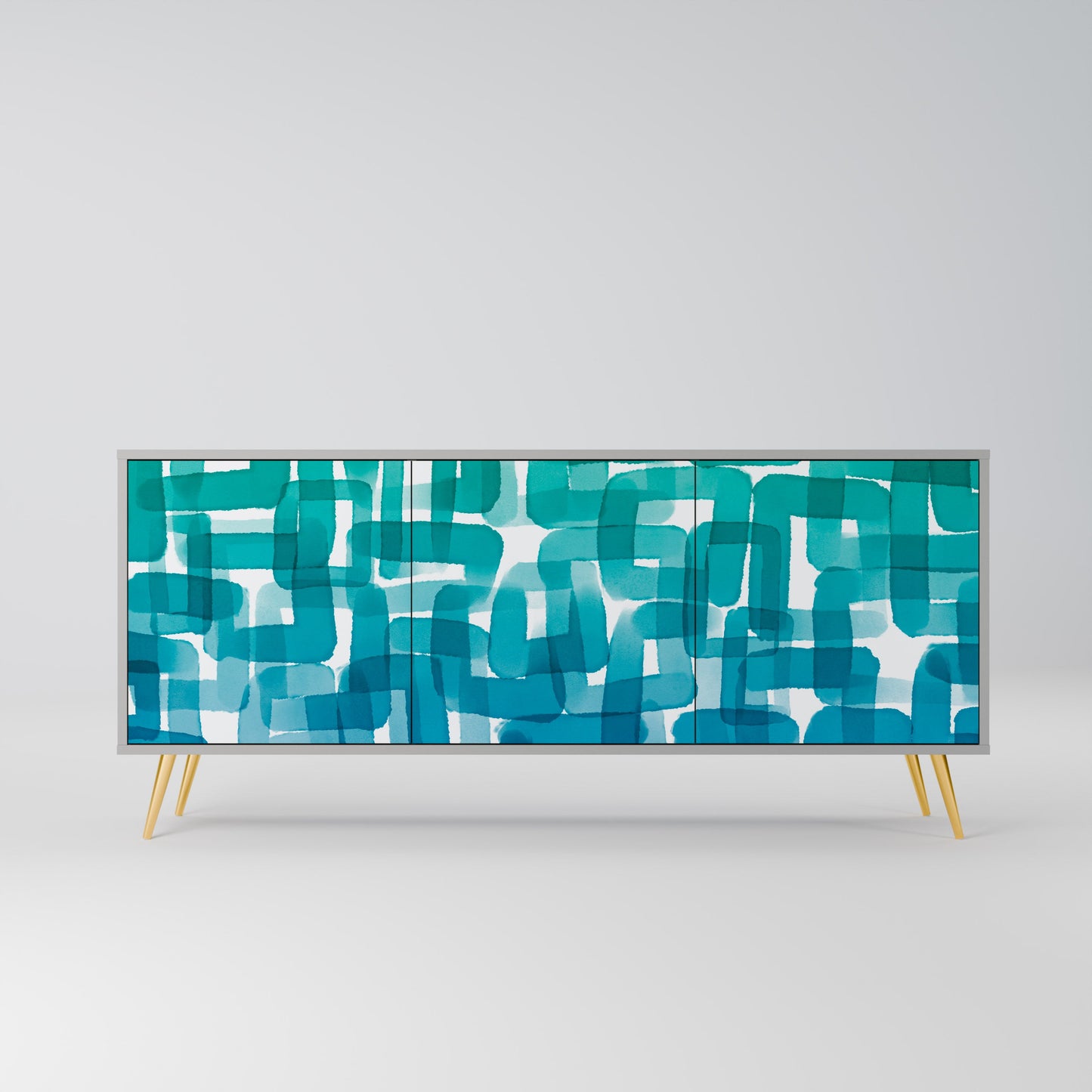 TURQUOISE RECTANGLES 3-Door Sideboard in Grey Finish