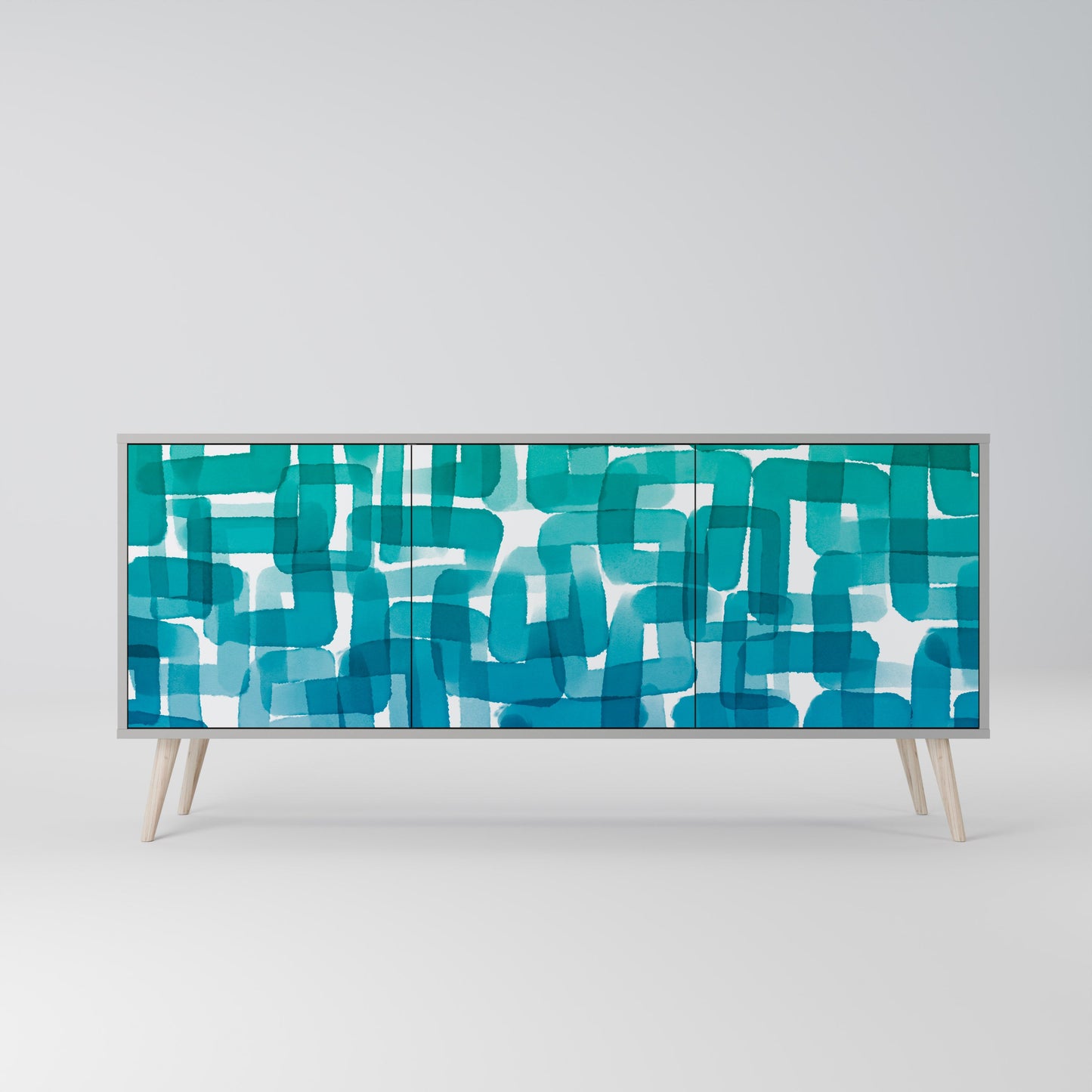 TURQUOISE RECTANGLES 3-Door Sideboard in Grey Finish