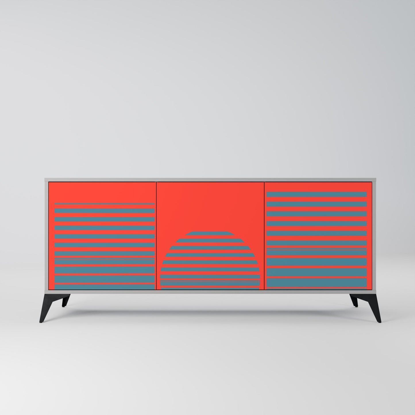 Credenza a 3 ante RISING GEOMETRY STARS in finitura grigia