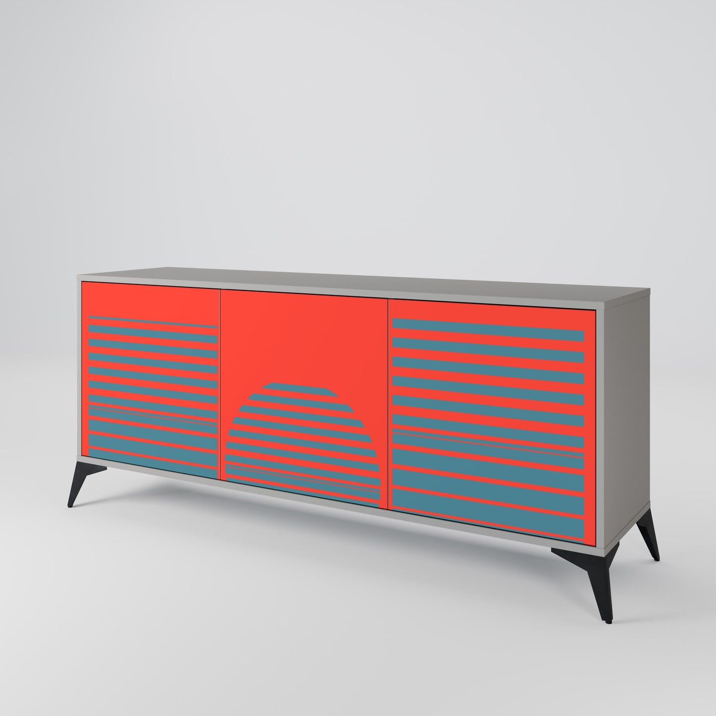Credenza a 3 ante RISING GEOMETRY STARS in finitura grigia