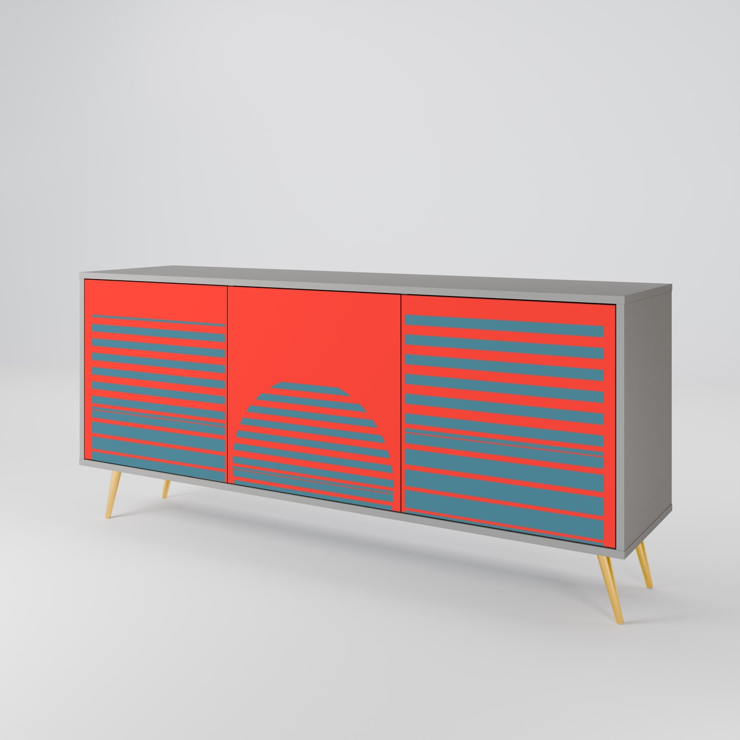 Credenza a 3 ante RISING GEOMETRY STARS in finitura grigia
