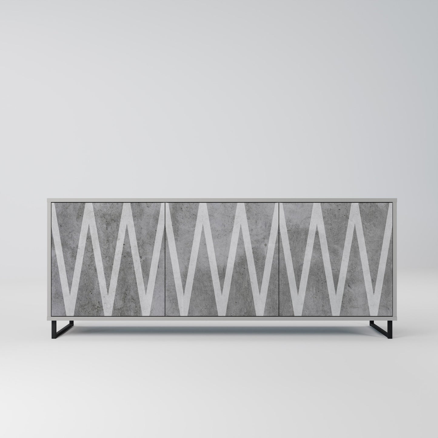 SOLID ZIG ZAG 3-Door Sideboard in Grey Finish