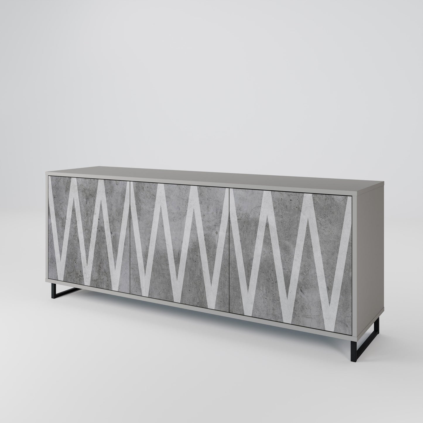 SOLID ZIG ZAG 3-Door Sideboard in Grey Finish