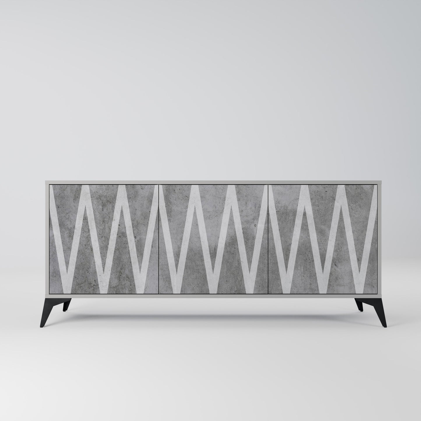 SOLID ZIG ZAG 3-Door Sideboard in Grey Finish