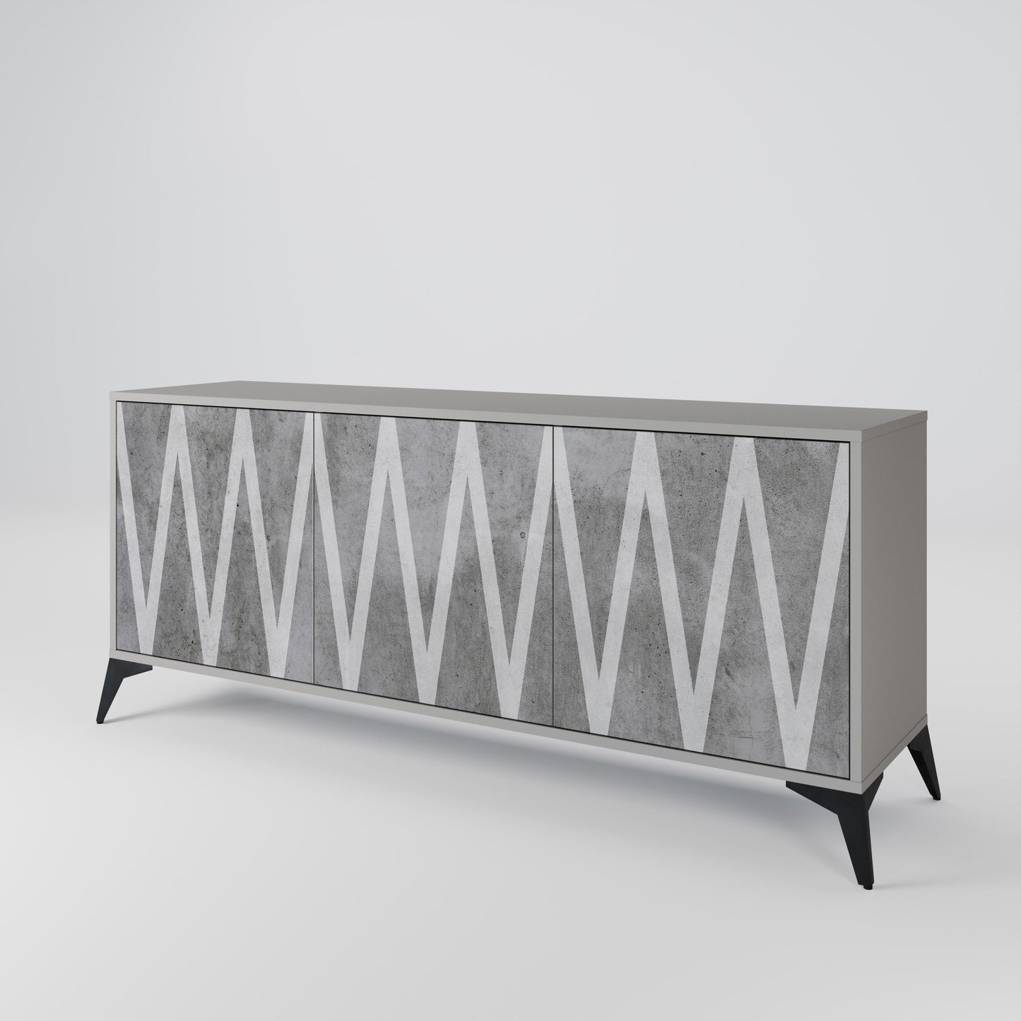 SOLID ZIG ZAG 3-Door Sideboard in Grey Finish
