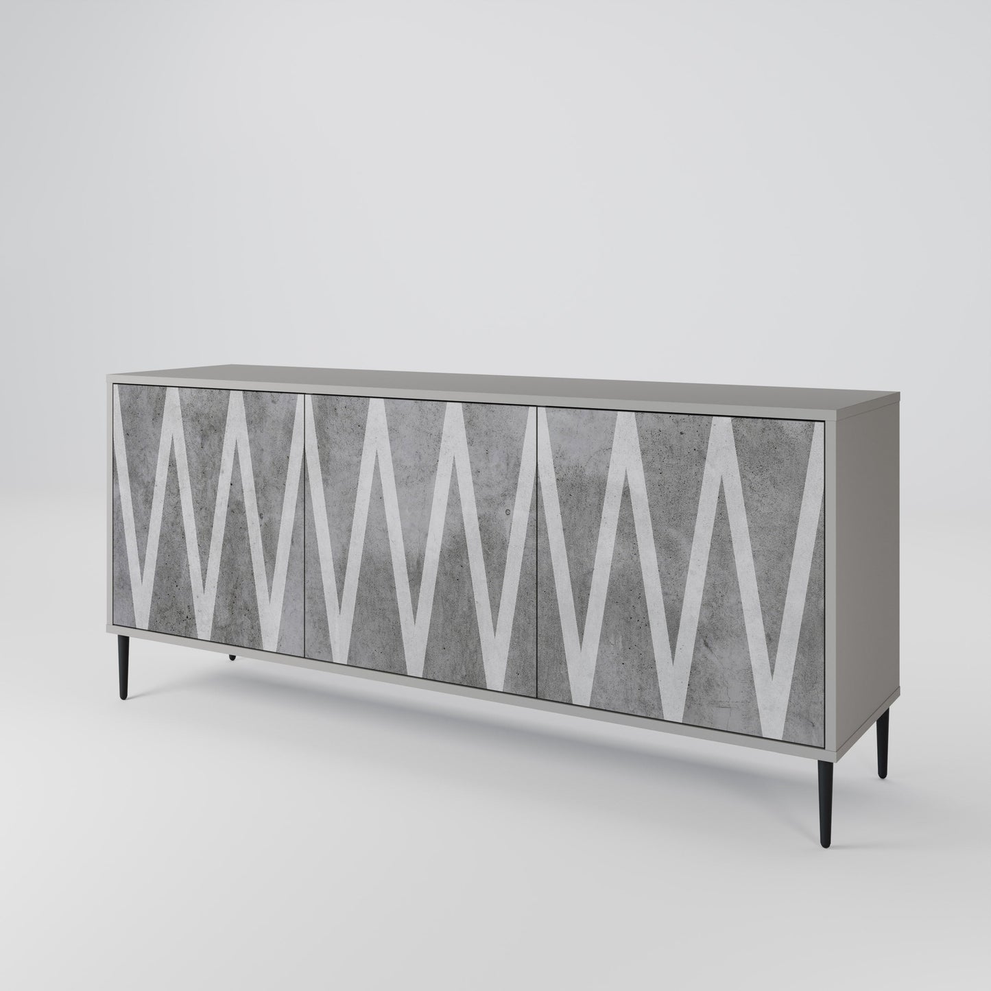 SOLID ZIG ZAG 3-Door Sideboard in Grey Finish