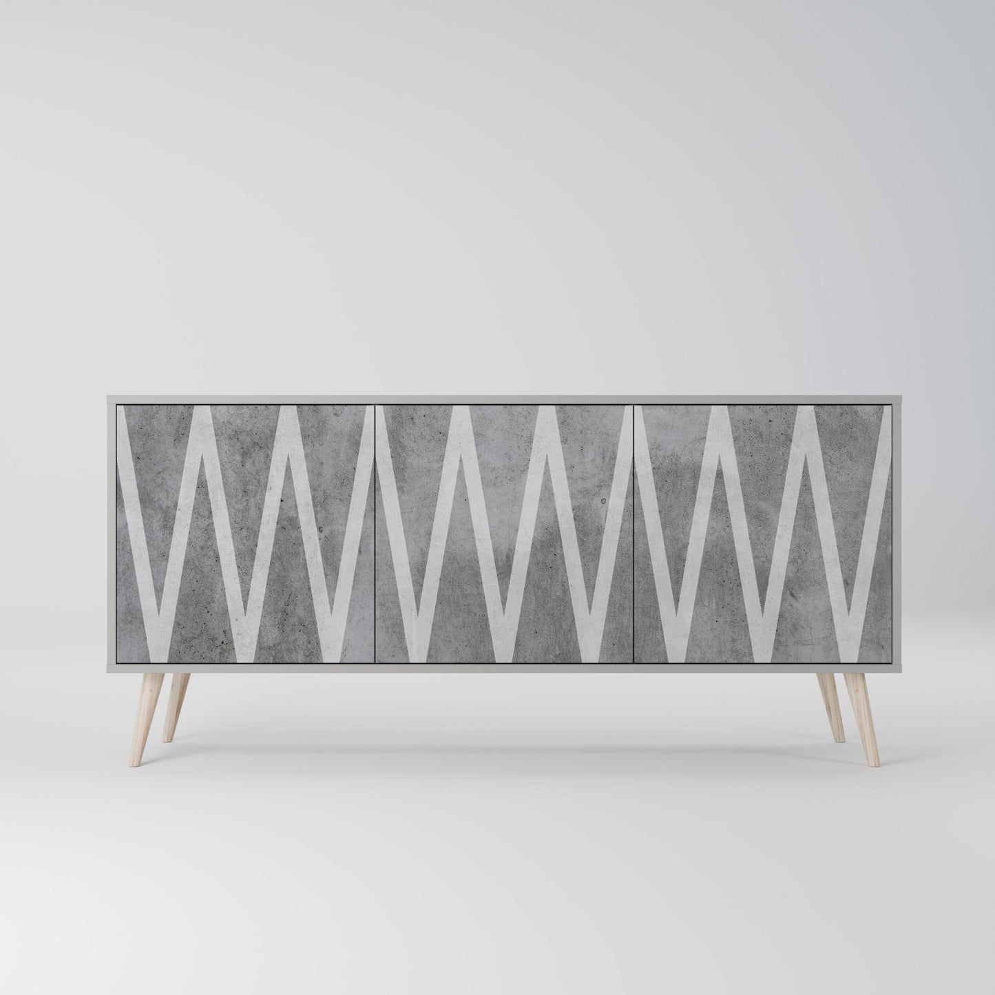 SOLID ZIG ZAG 3-Door Sideboard in Grey Finish