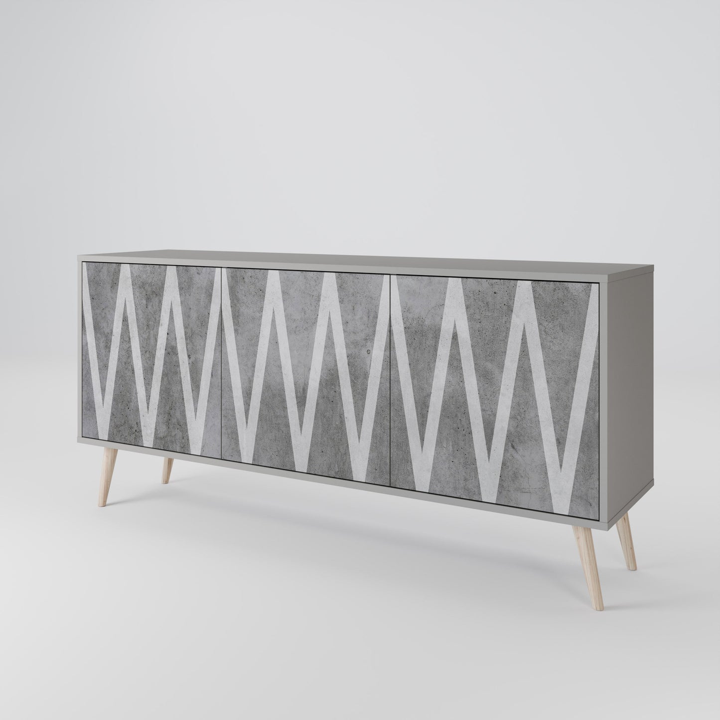 SOLID ZIG ZAG 3-Door Sideboard in Grey Finish
