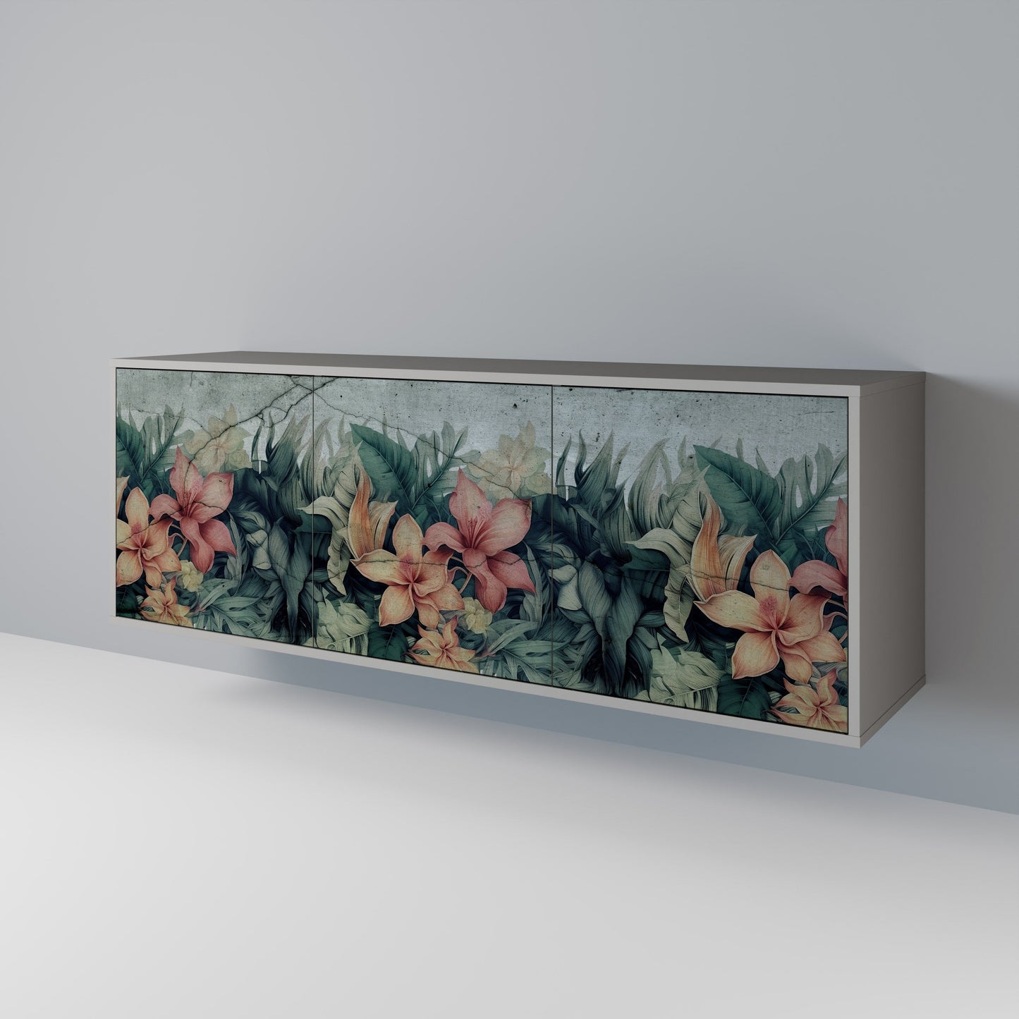 HEAVENLY BLOOM 3-Door Sideboard in Grey Finish