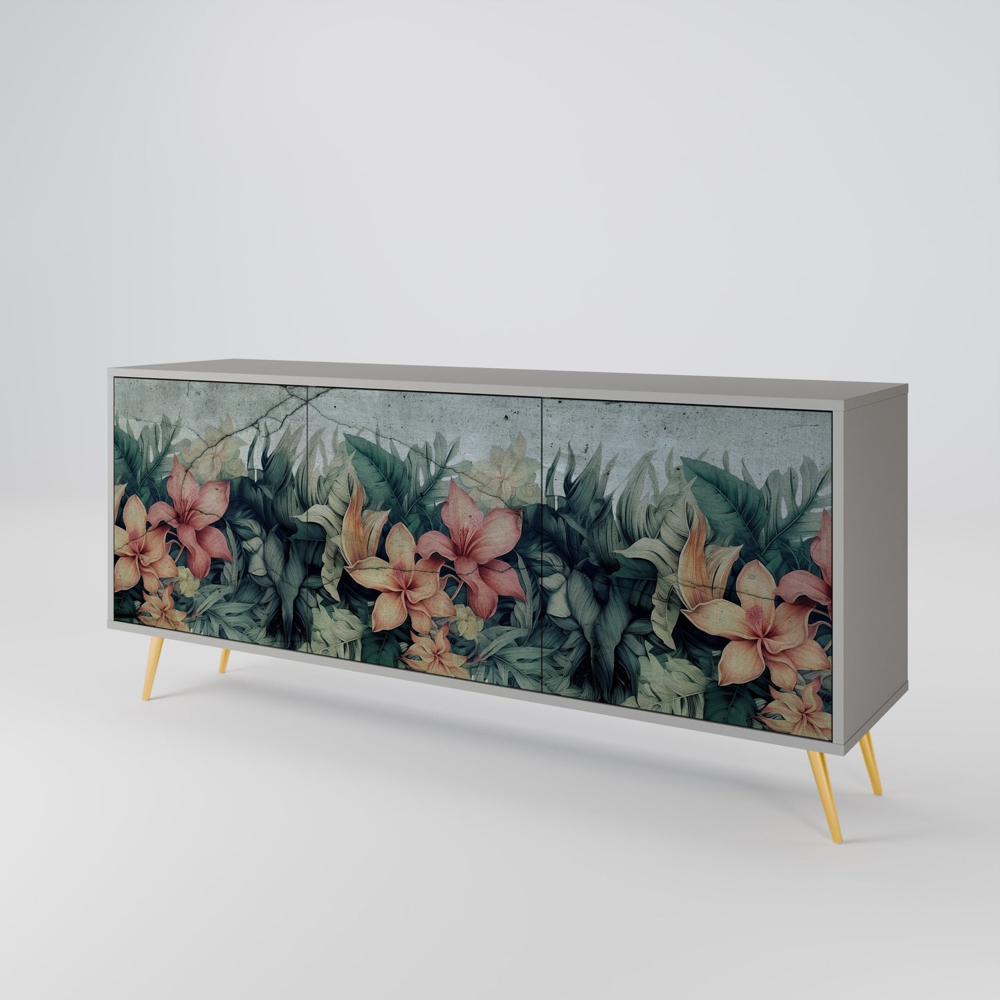 HEAVENLY BLOOM 3-Door Sideboard in Grey Finish