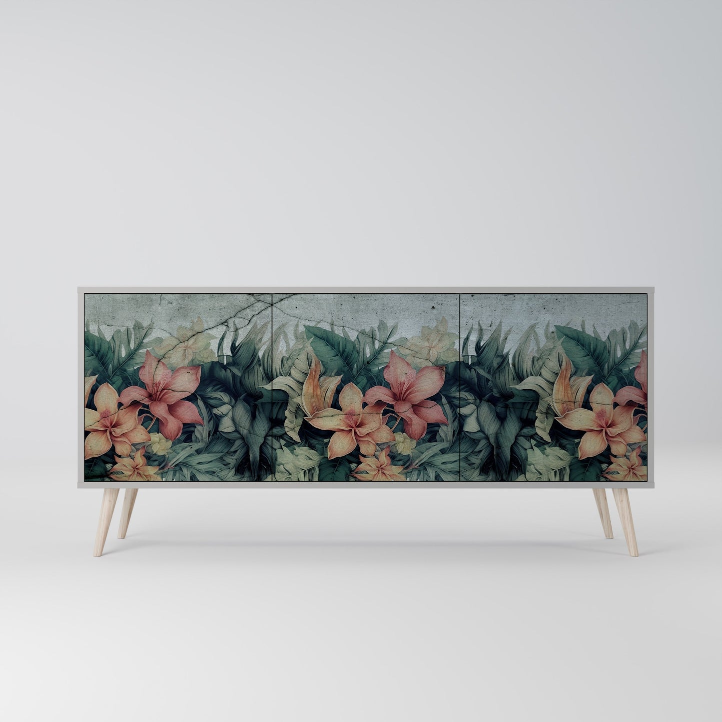 HEAVENLY BLOOM 3-Door Sideboard in Grey Finish