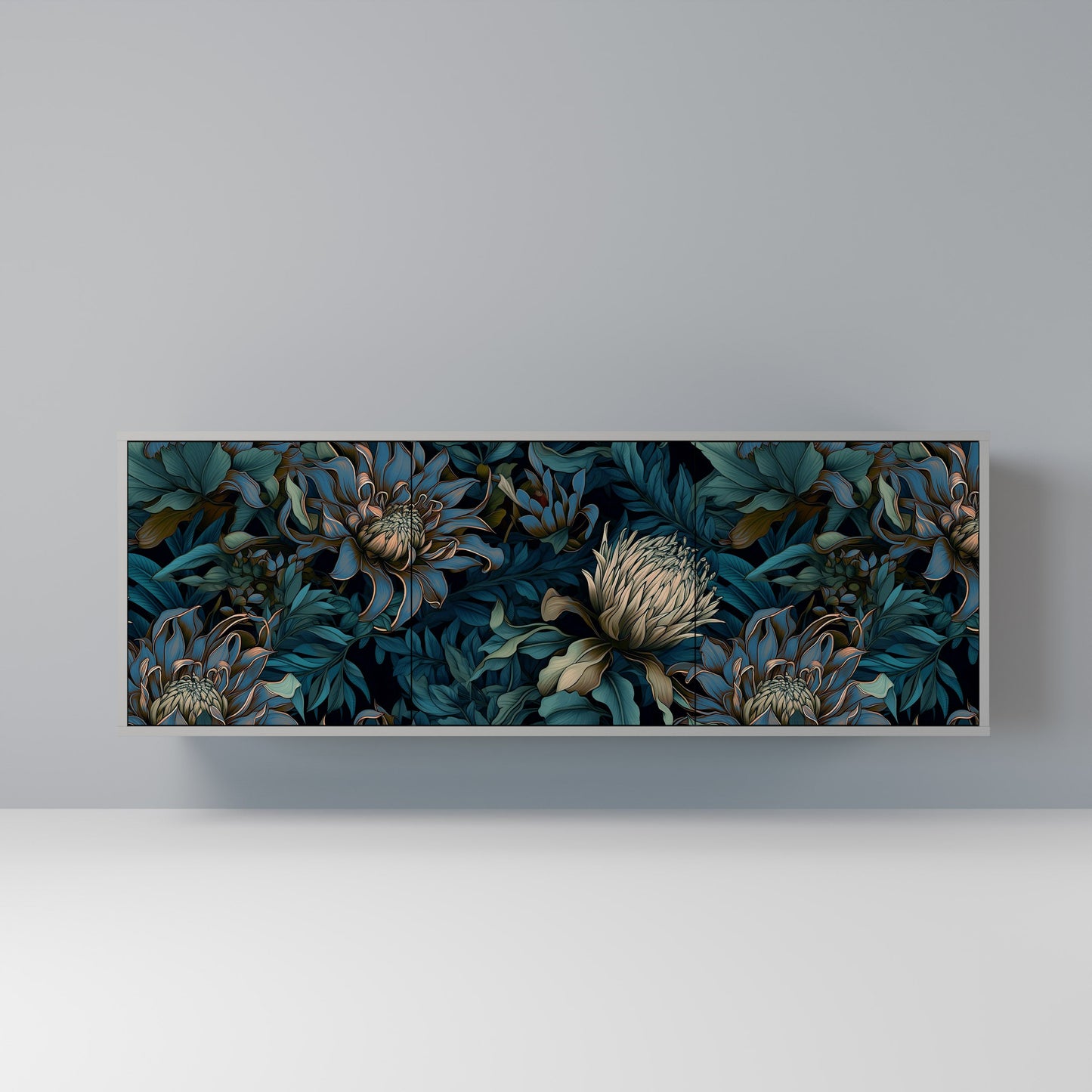 Credenza a 3 ante TWILIGHT BLOOM in finitura grigia