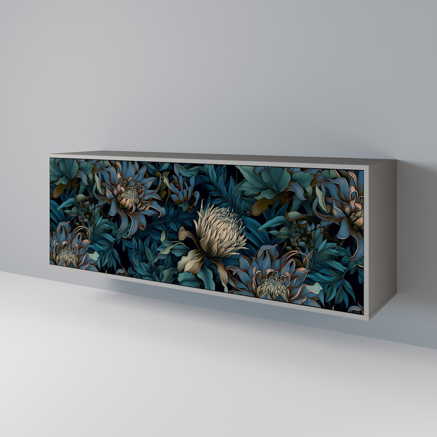 Credenza a 3 ante TWILIGHT BLOOM in finitura grigia
