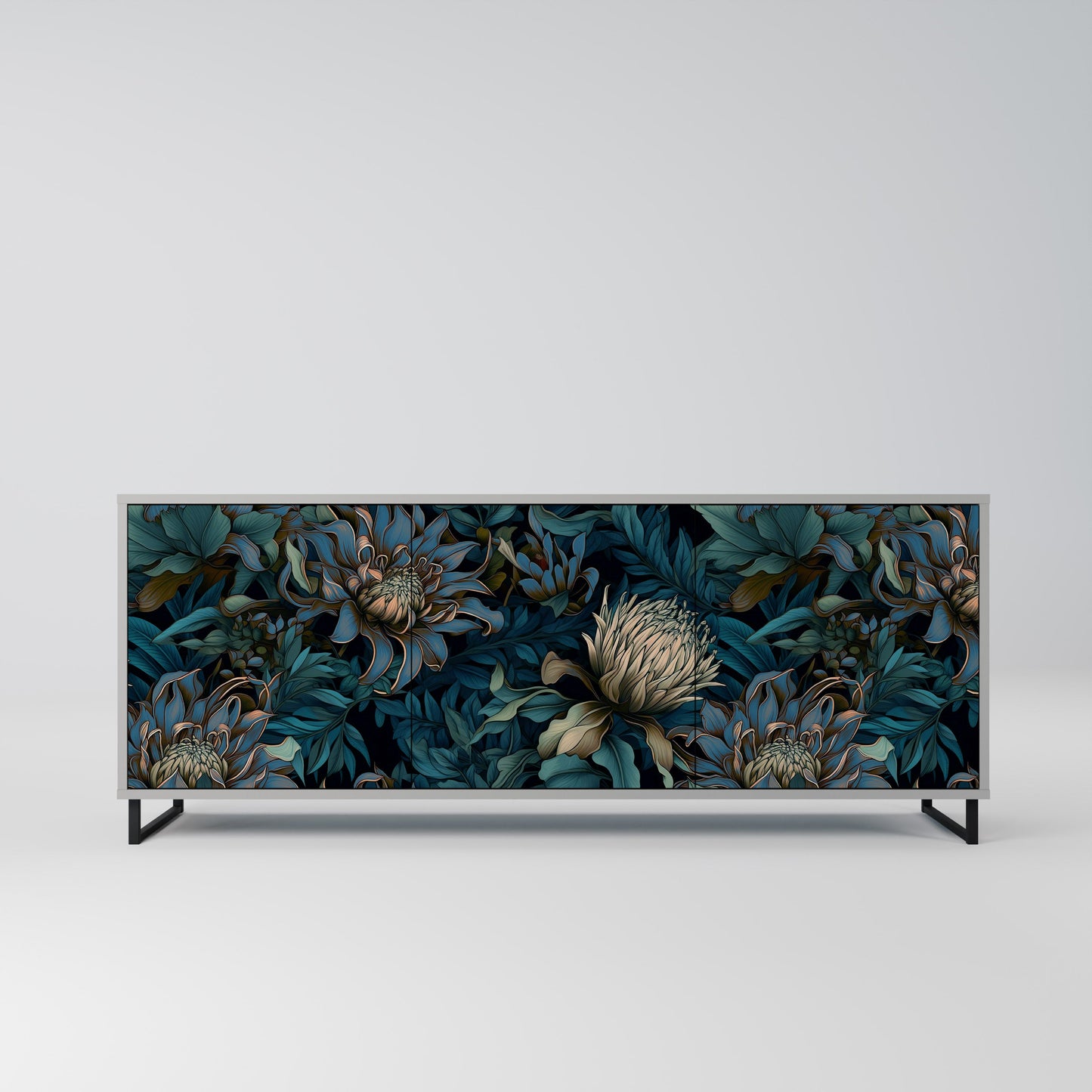 Credenza a 3 ante TWILIGHT BLOOM in finitura grigia
