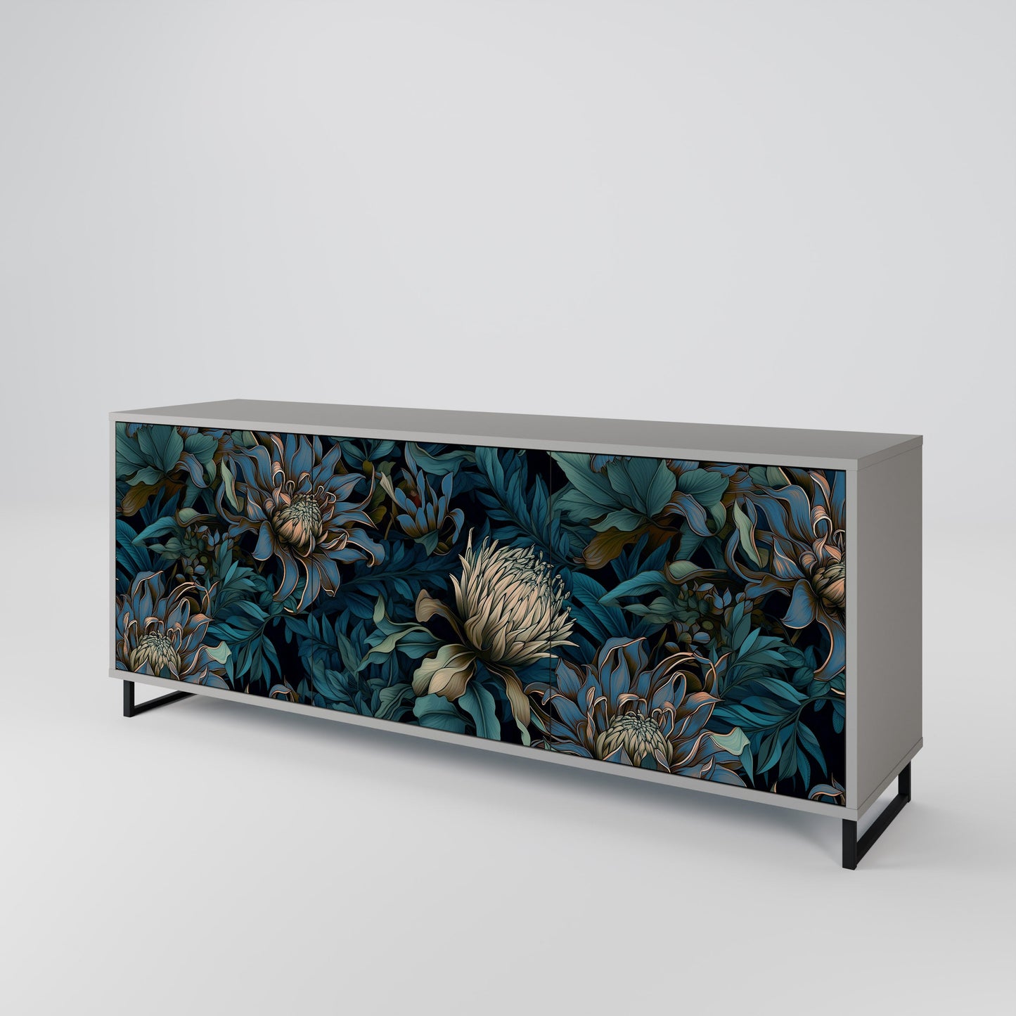 Credenza a 3 ante TWILIGHT BLOOM in finitura grigia