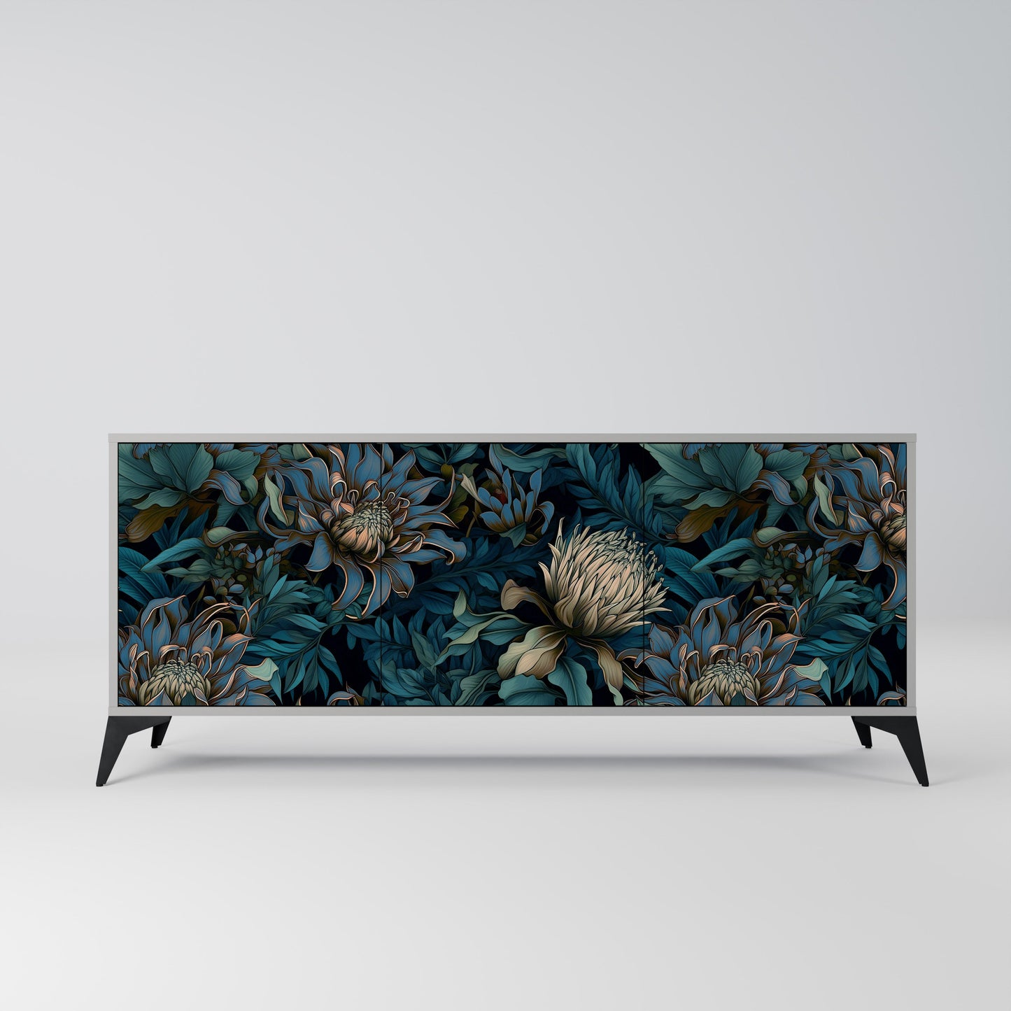 Credenza a 3 ante TWILIGHT BLOOM in finitura grigia