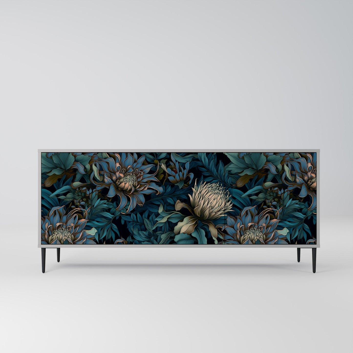 Credenza a 3 ante TWILIGHT BLOOM in finitura grigia