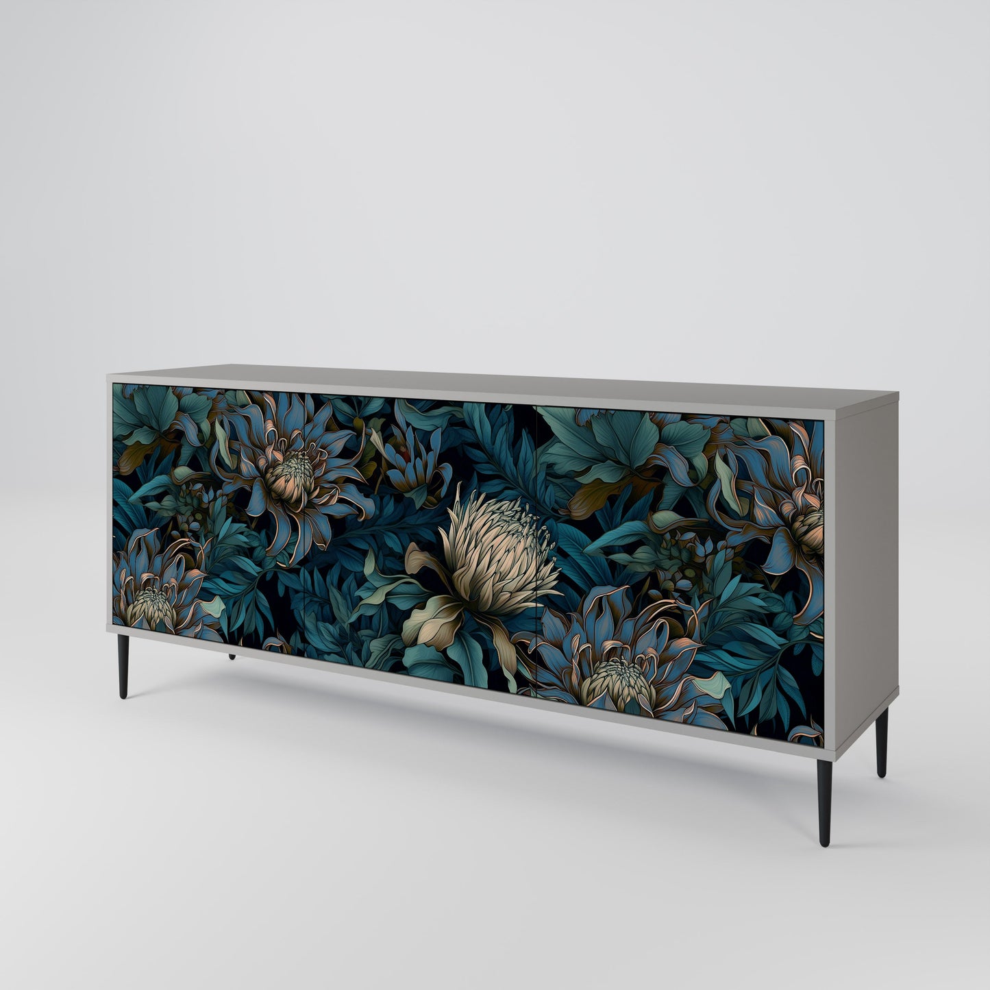 Credenza a 3 ante TWILIGHT BLOOM in finitura grigia