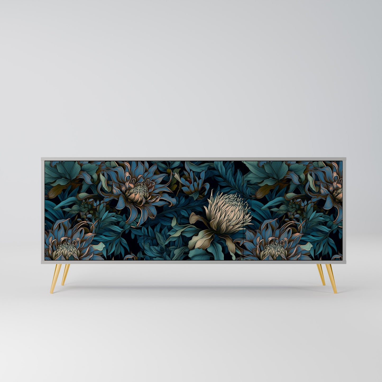 Credenza a 3 ante TWILIGHT BLOOM in finitura grigia