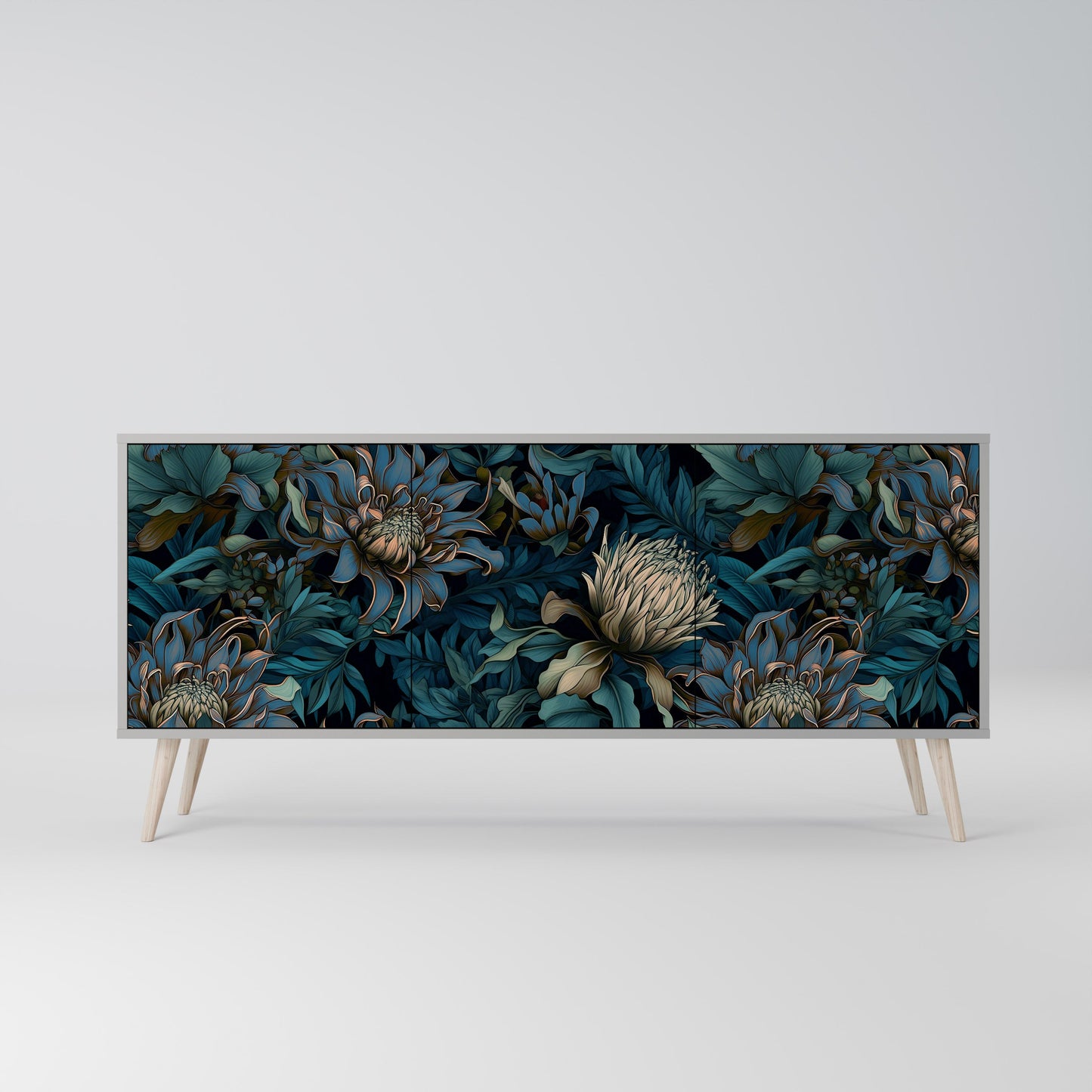 Credenza a 3 ante TWILIGHT BLOOM in finitura grigia