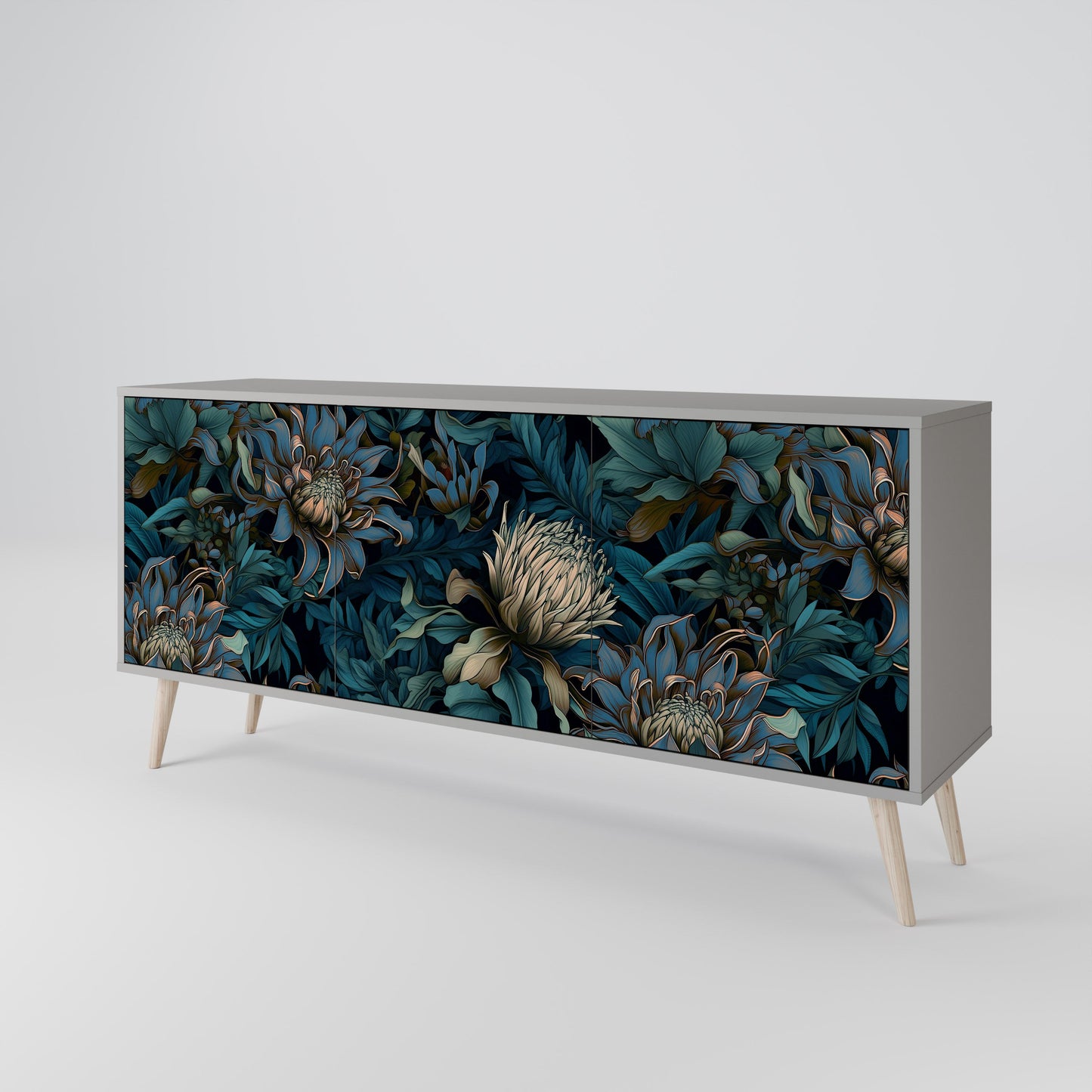 Credenza a 3 ante TWILIGHT BLOOM in finitura grigia