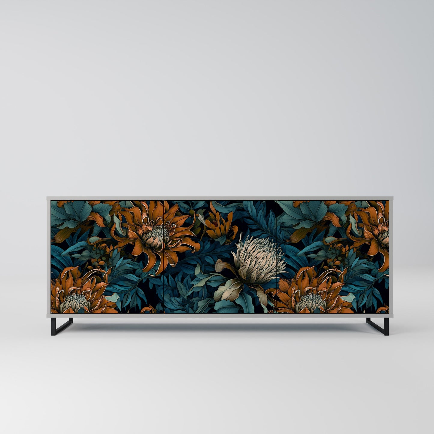 MORNING BLOOM 3-Door Sideboard in Grey Finish