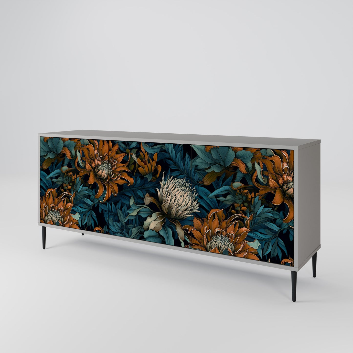 MORNING BLOOM 3-Door Sideboard in Grey Finish